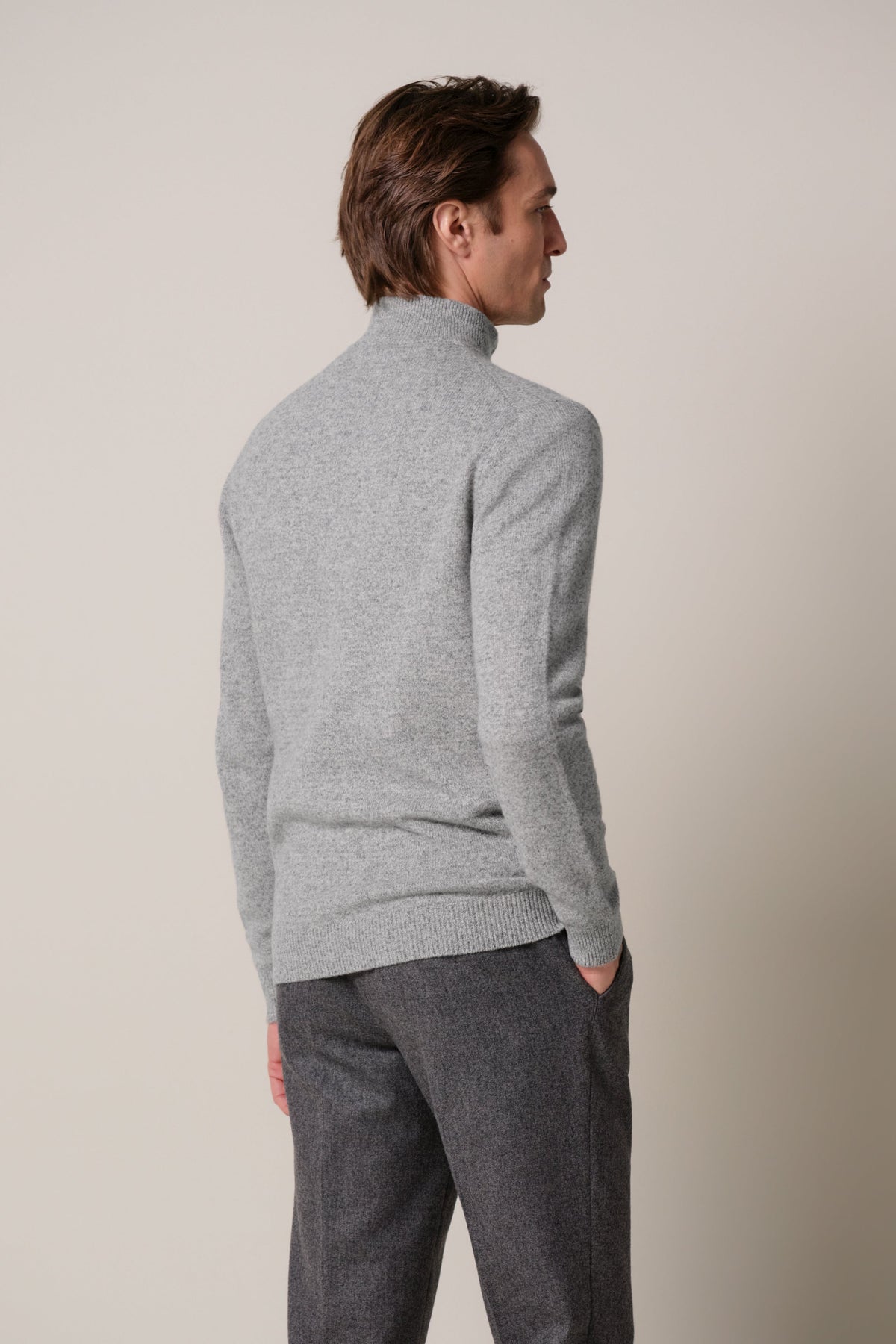 Grijze two-tone wollen half zip