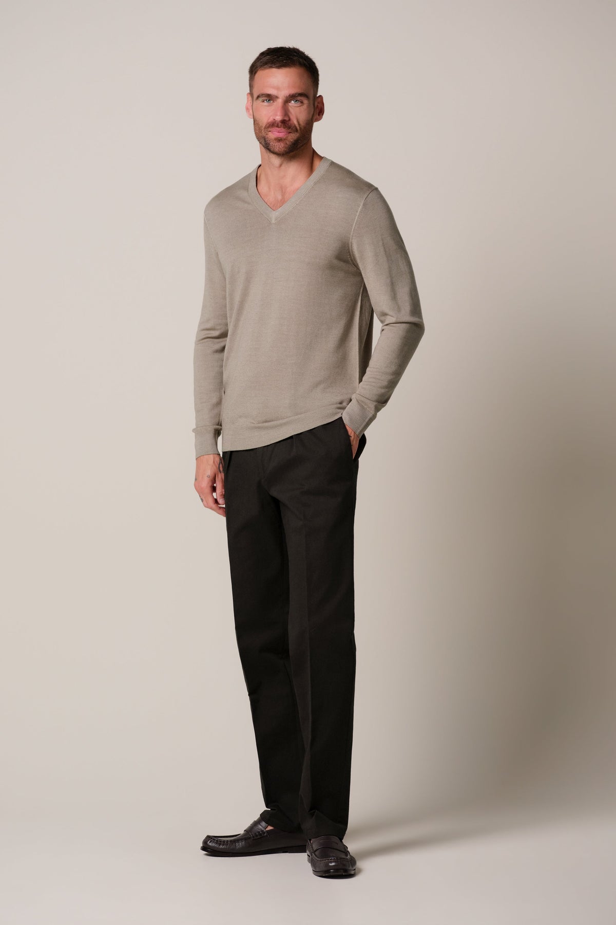 Donkerbruine stretch twill chino