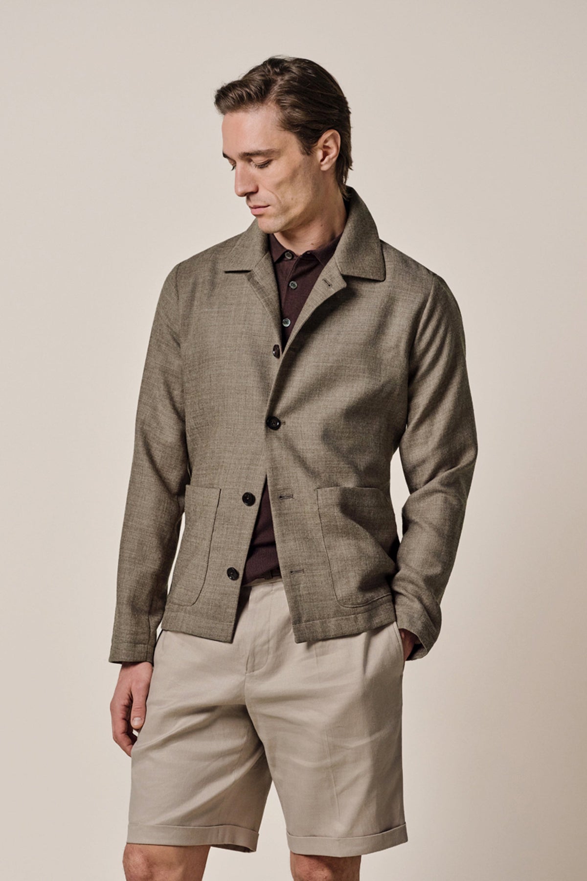 Bruine lichtgewicht wollen overshirt