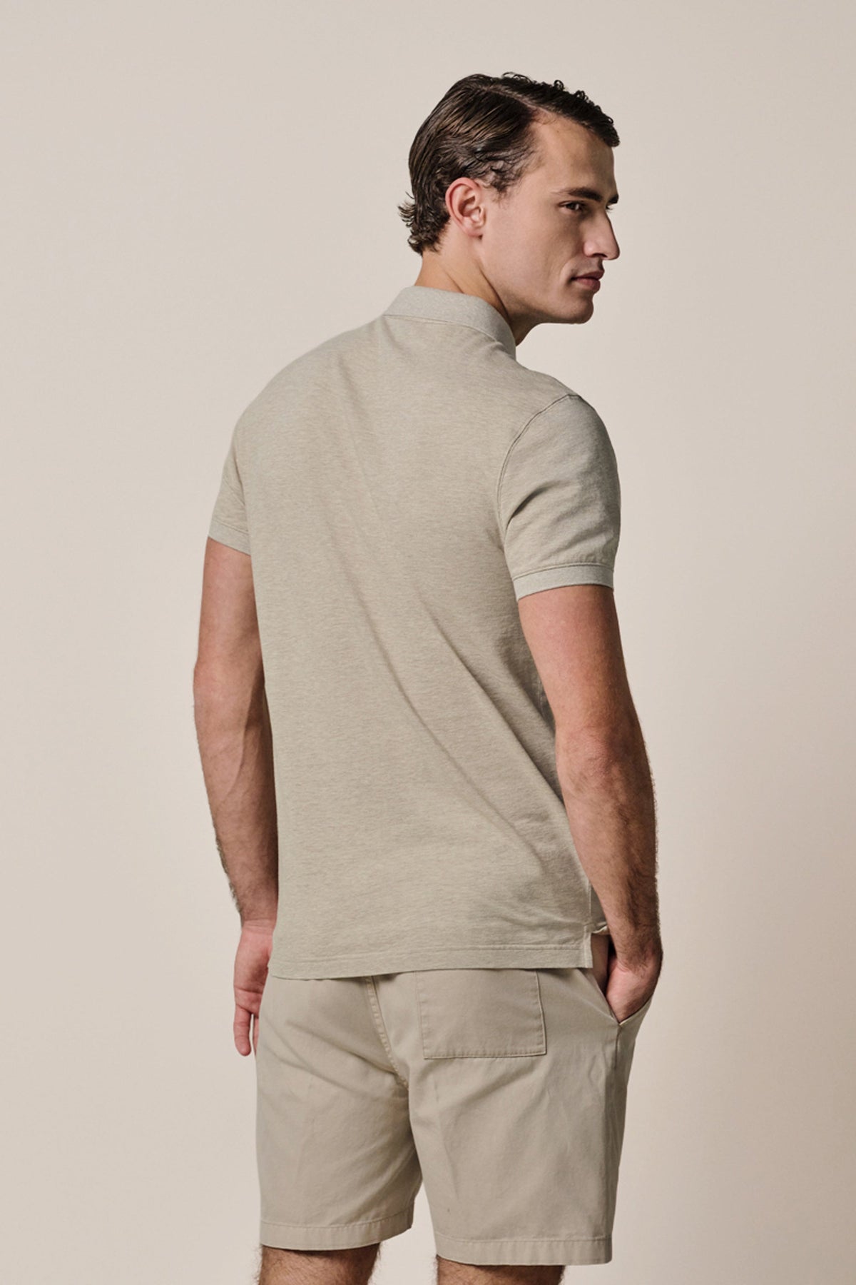Donkerbeige stretch piqué polo