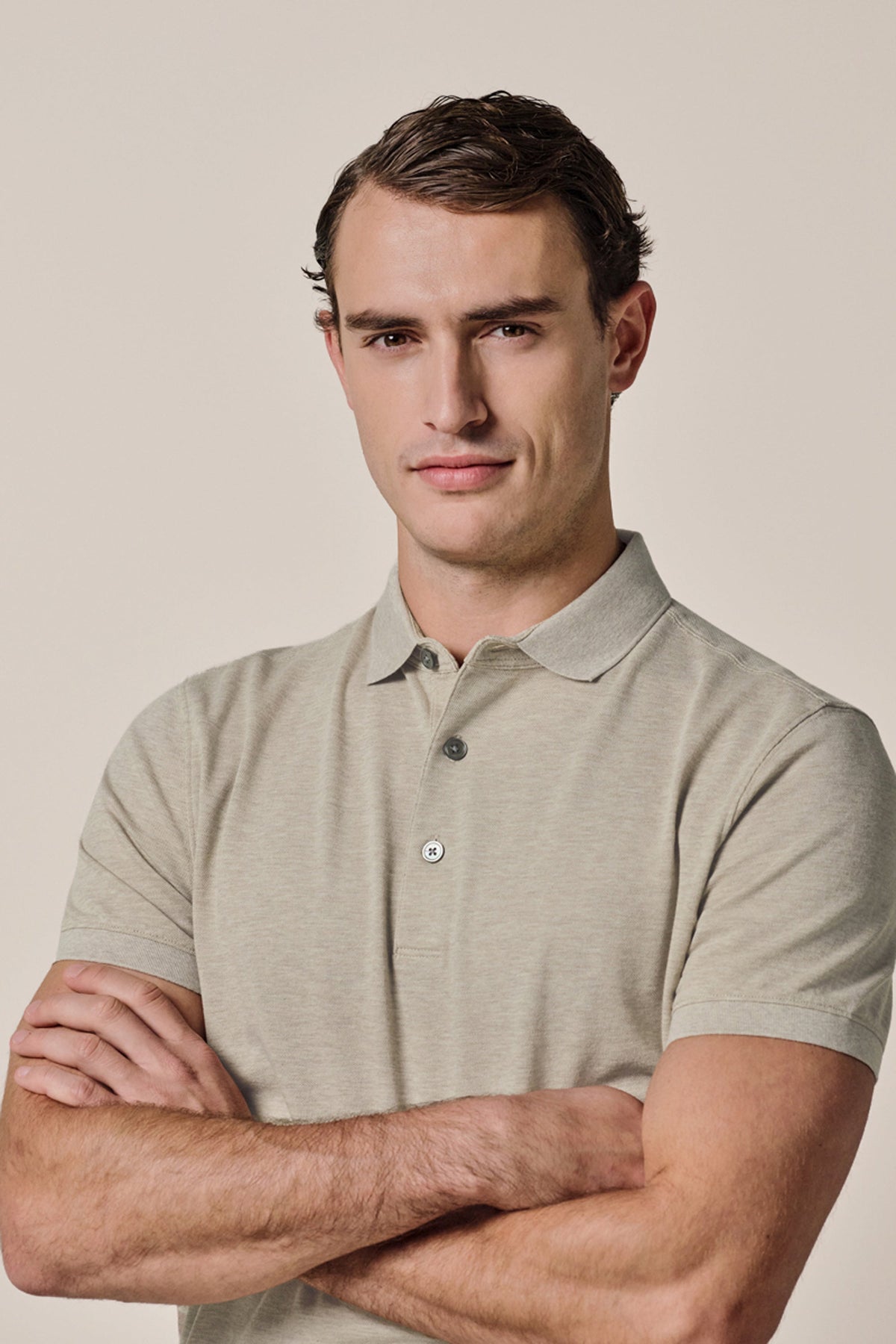 Donkerbeige stretch piqué polo
