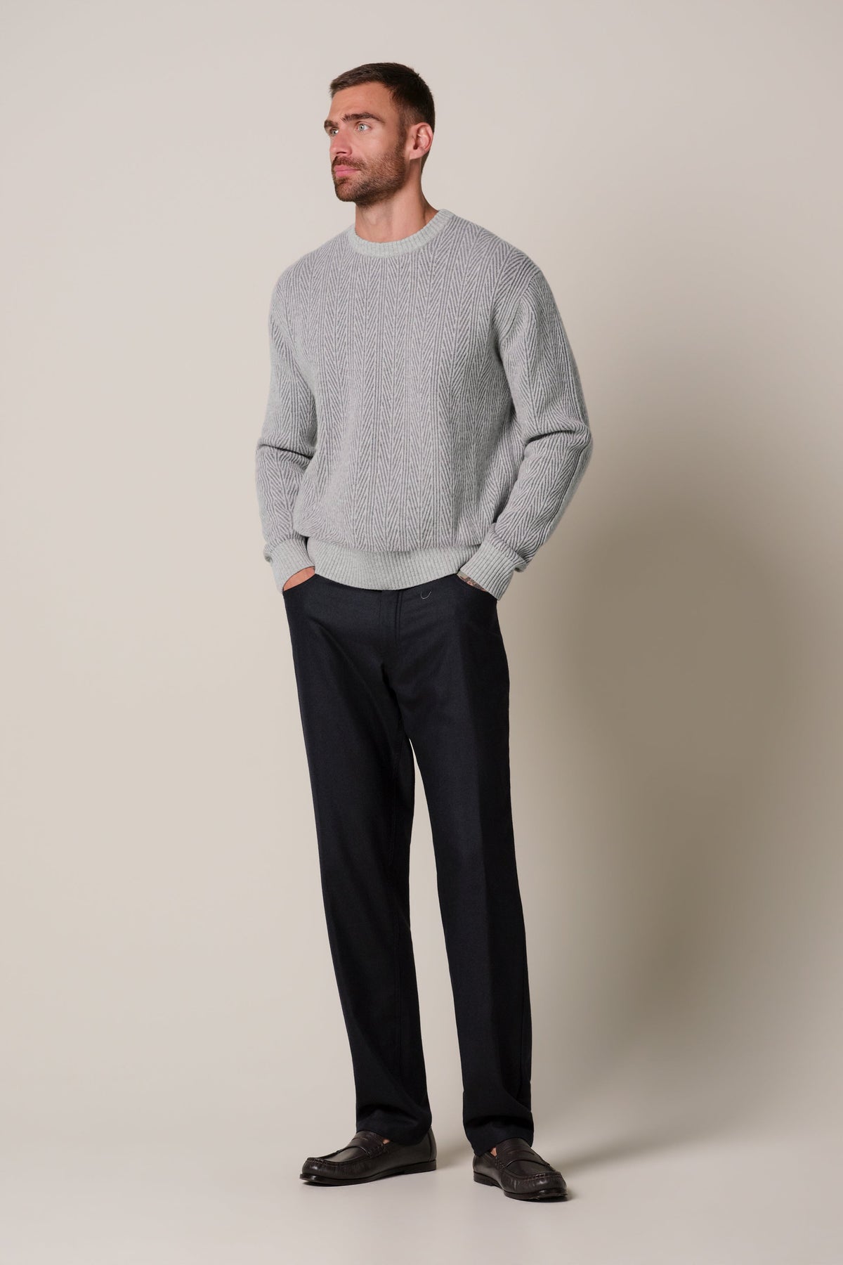 Grijze heavy wollen crewneck