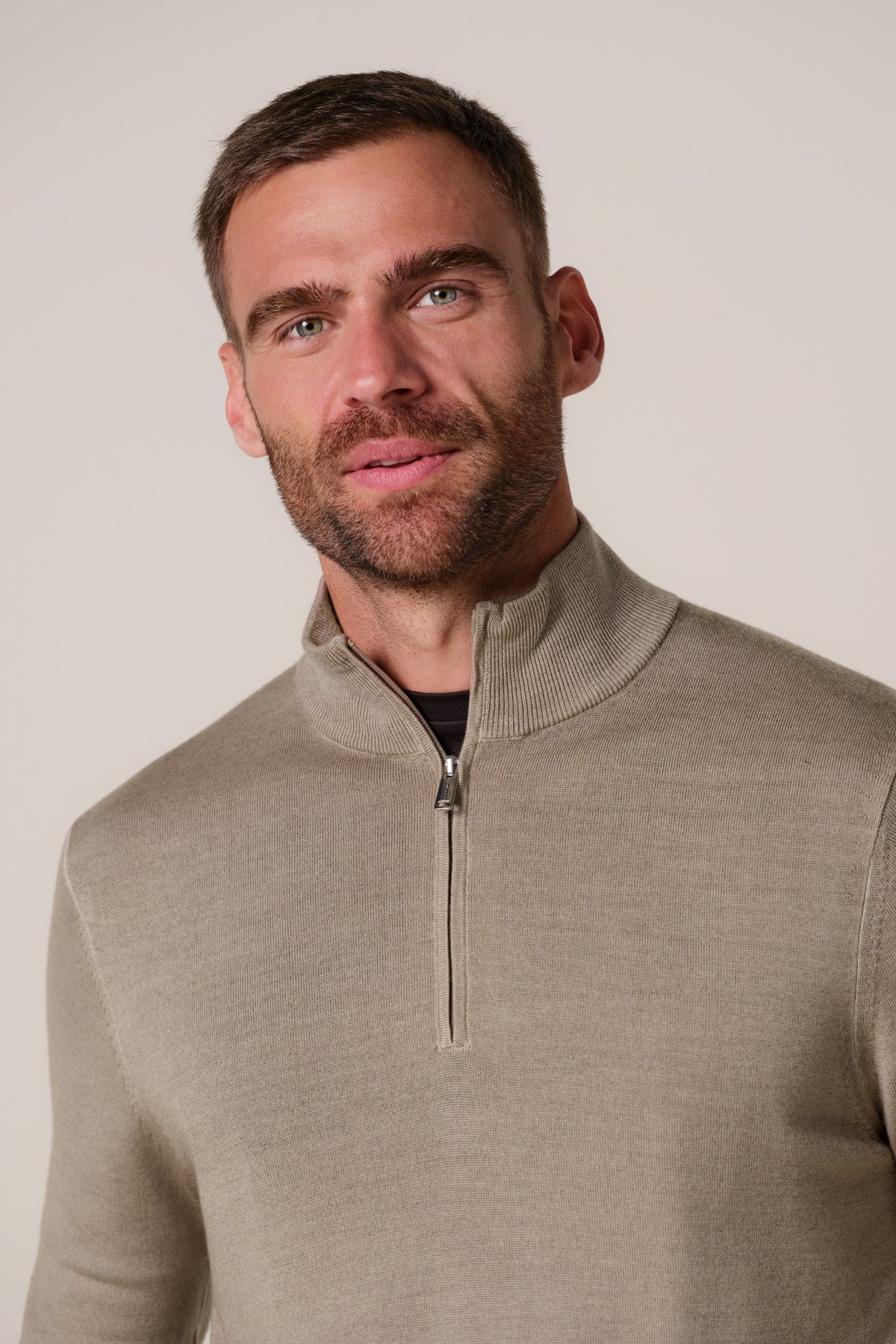 Beige Garment Dye merino half zip