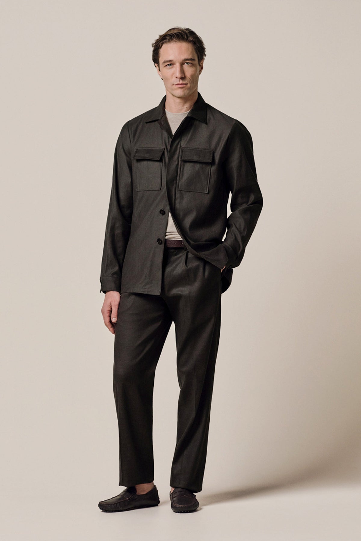 Donkerbruine linnen katoen overshirt