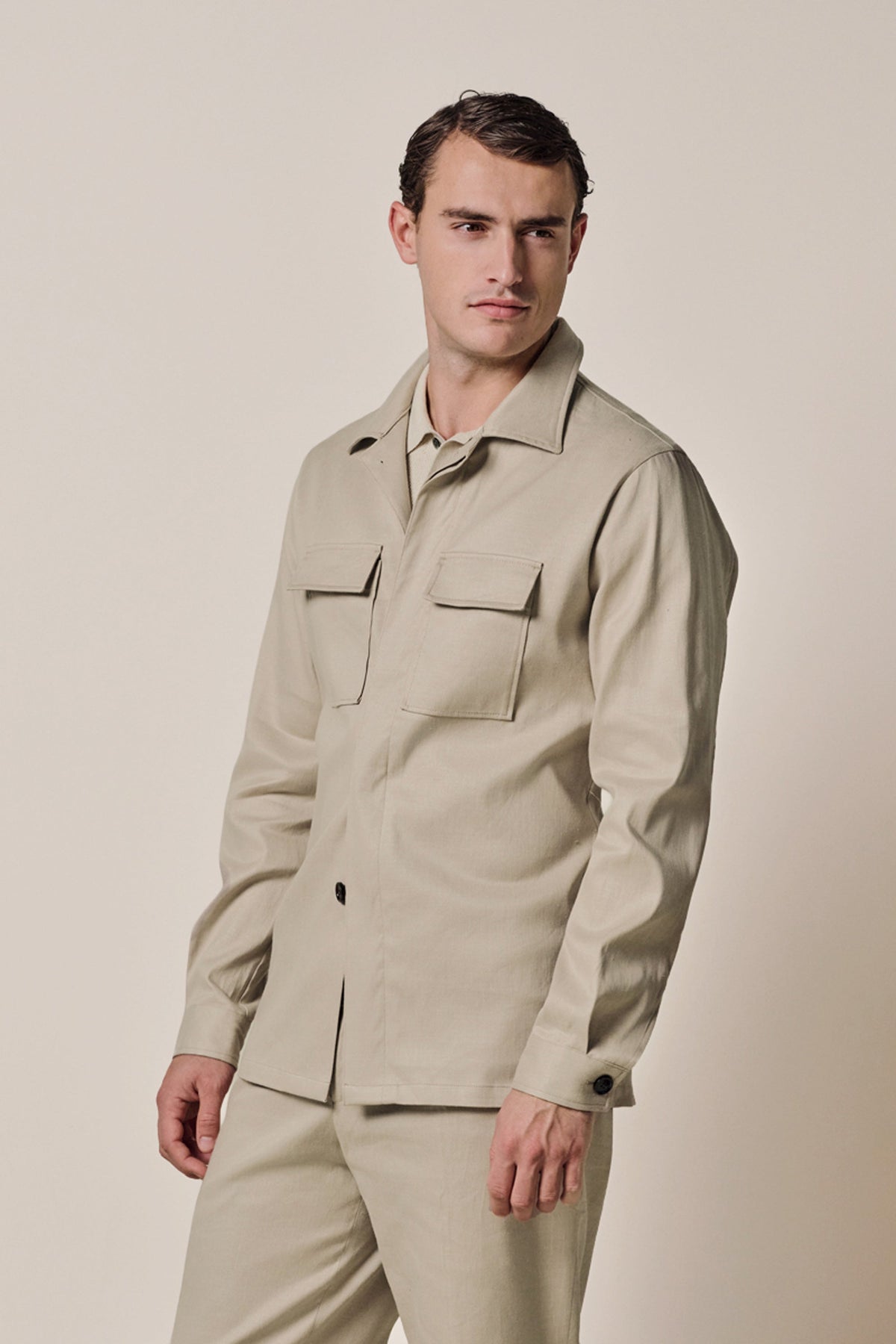 Beige linnen-katoen overshirt