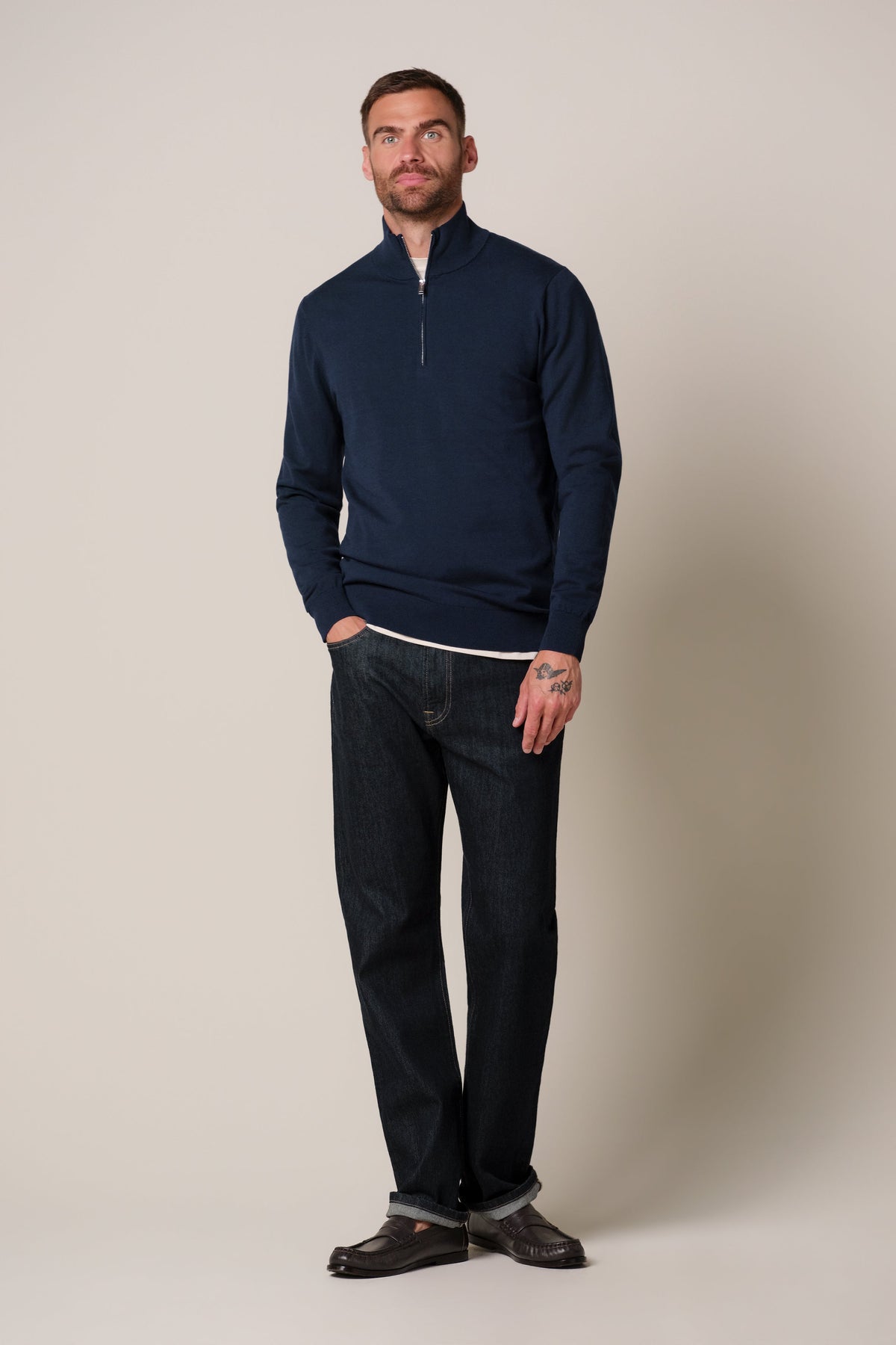 Donkerblauwe Luxury Basic half zip