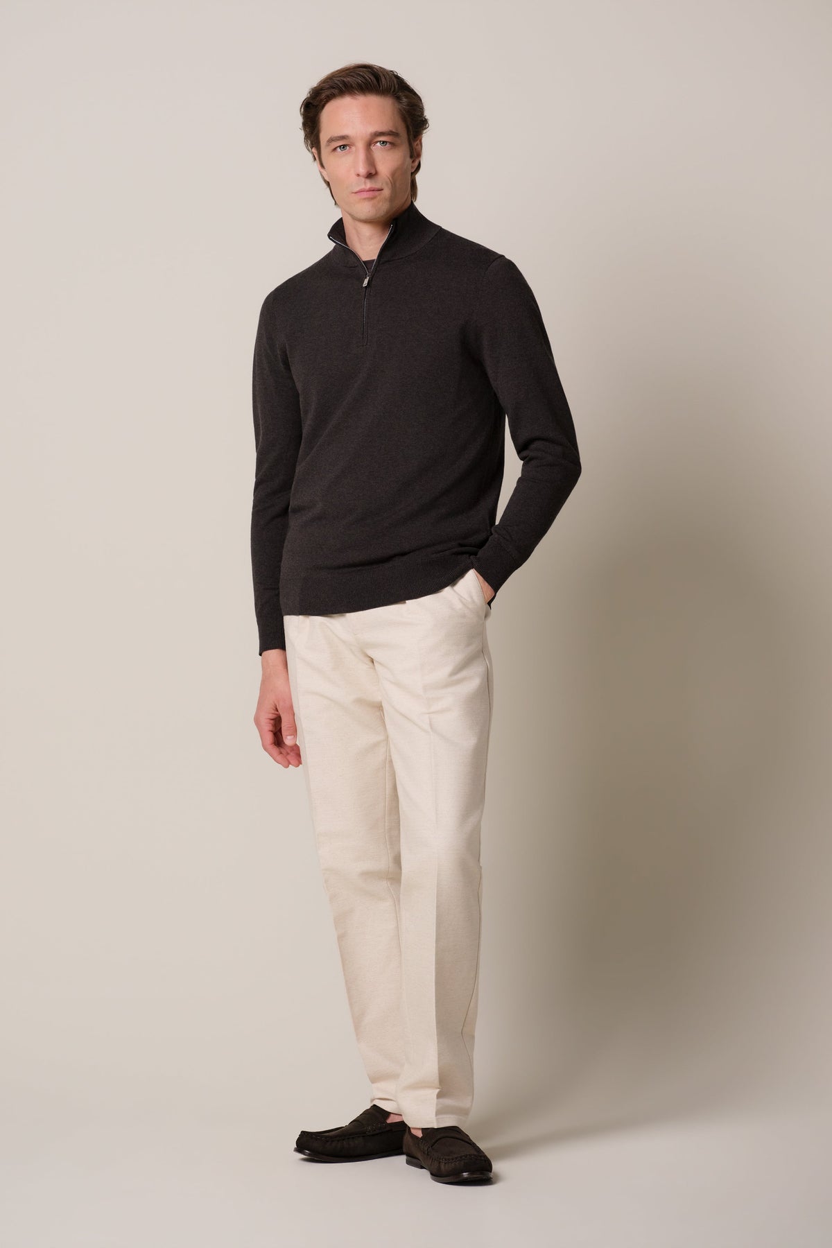 Donkerbruine Luxury Basic half zip