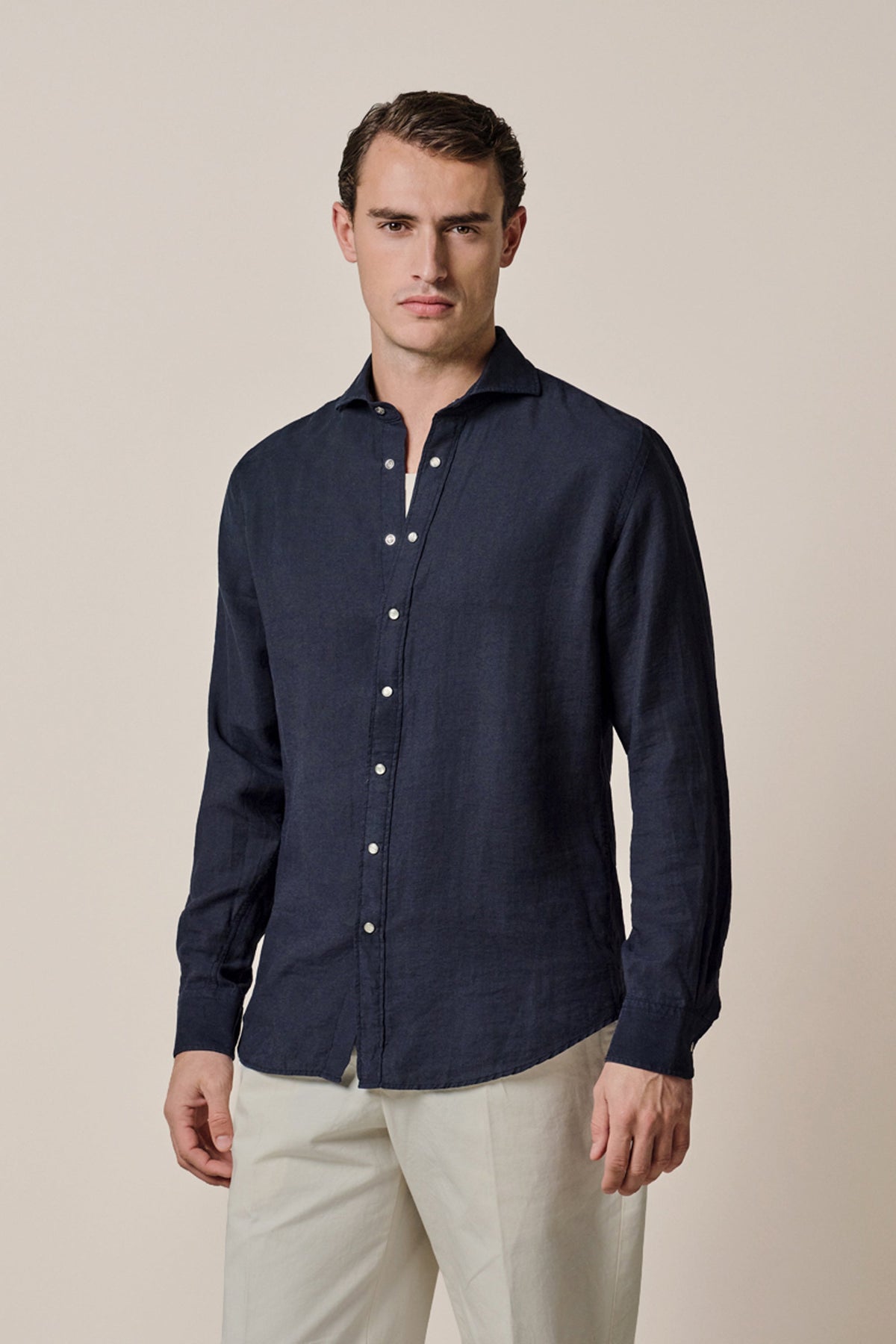 Navy casual overhemd