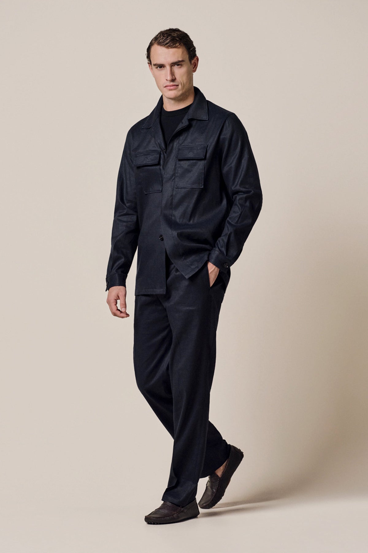 Navy linnen-katoen overshirt