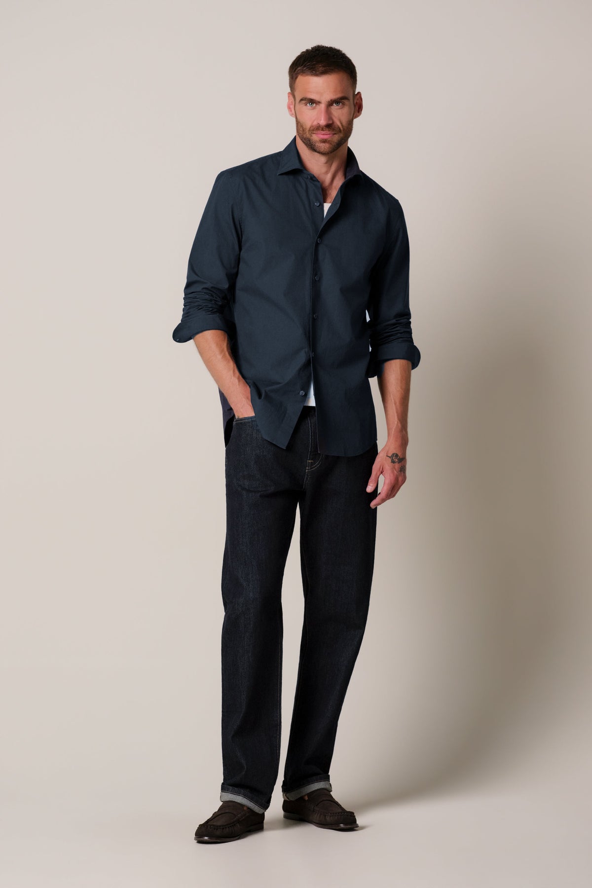 Navy soft casual overhemd