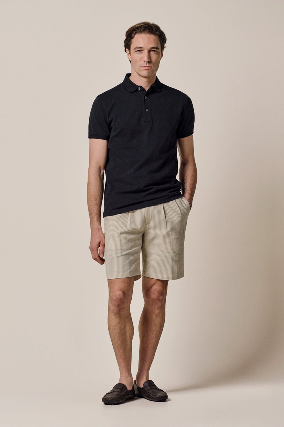 Navy stretch piqué polo