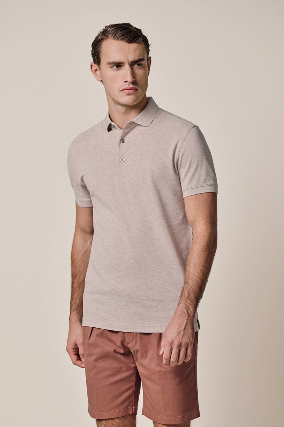 Donkerroze stretch piqué polo