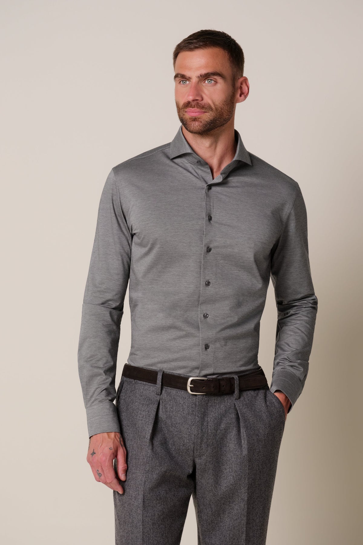 Grijs Japanese knitted overhemd