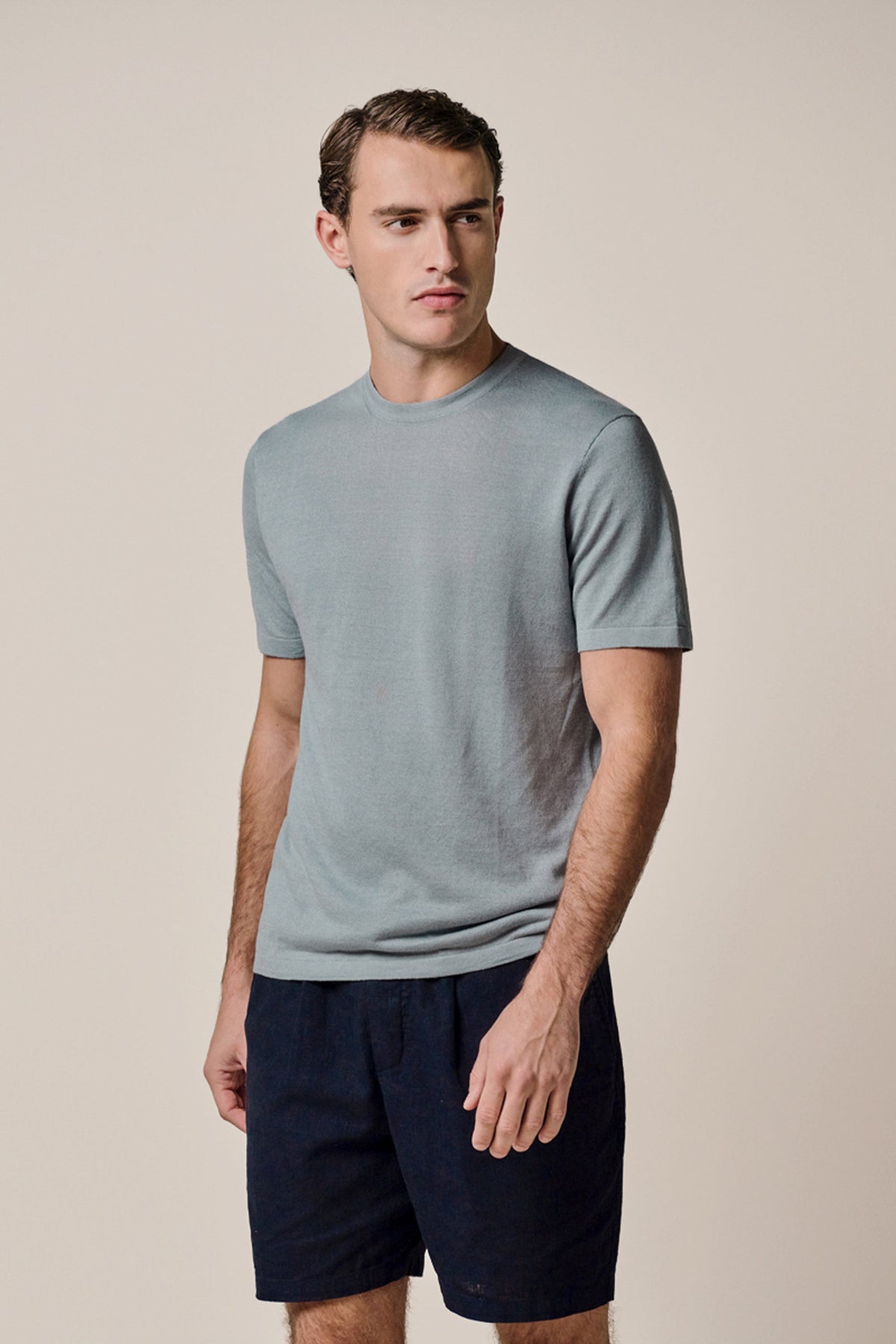 Blauw linnen katoenen T-shirt
