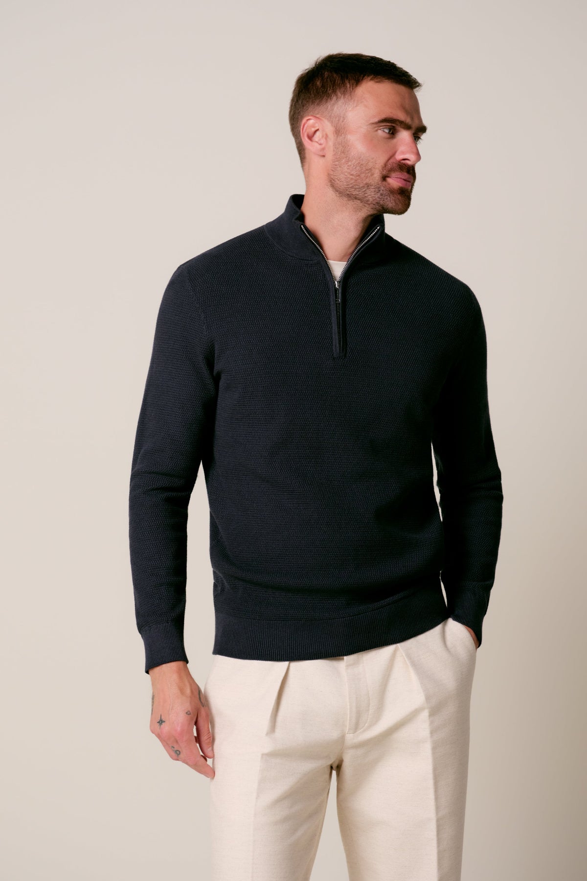 Navy structuur half zip