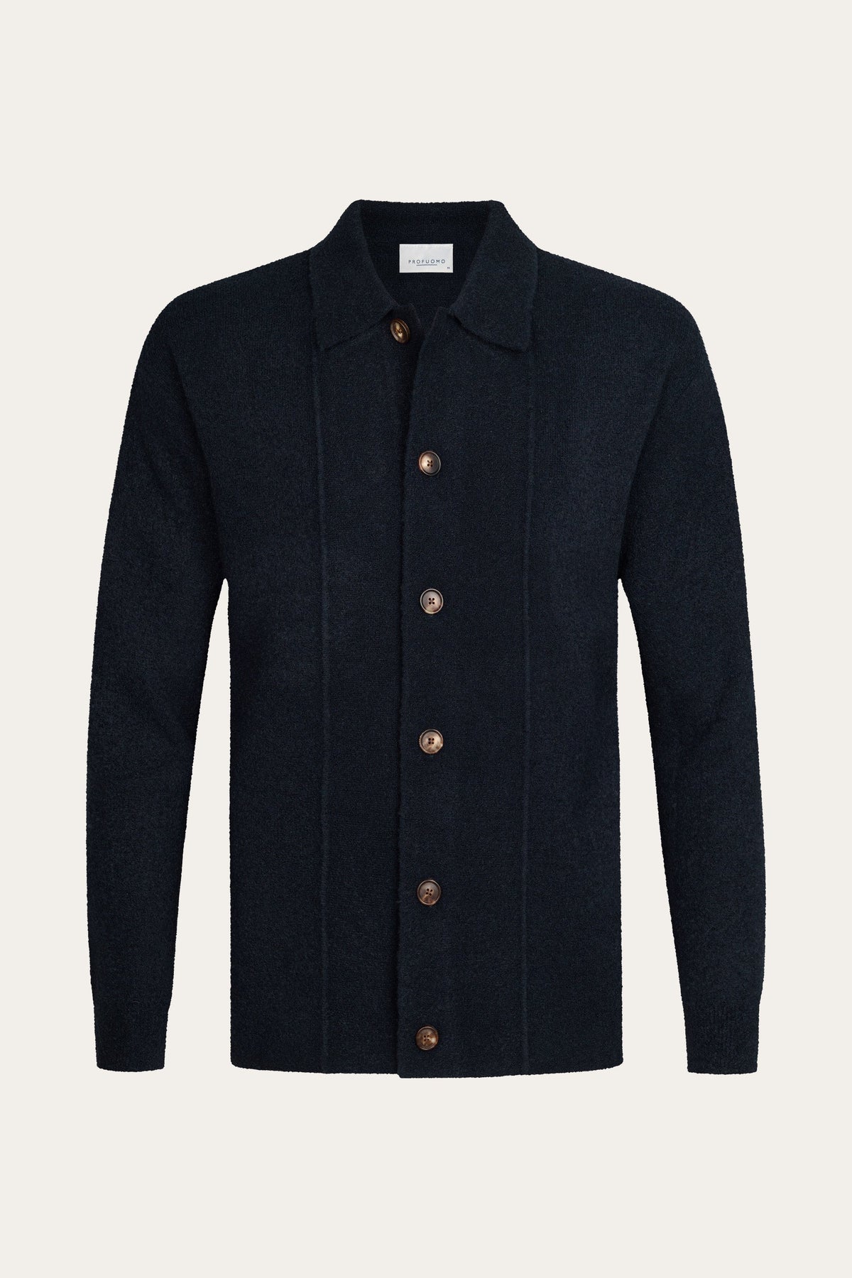 Navy boiled wollen full button polo
