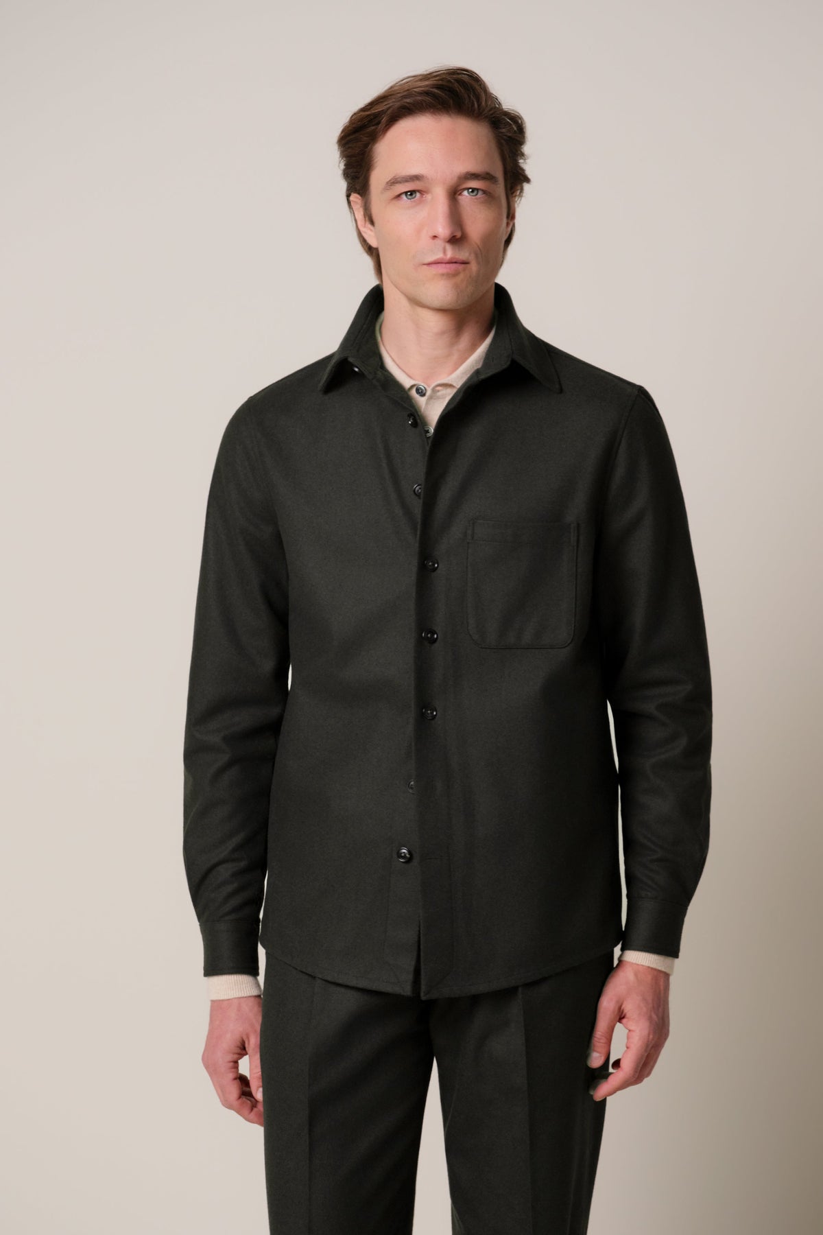 Bruin melton wollen overshirt