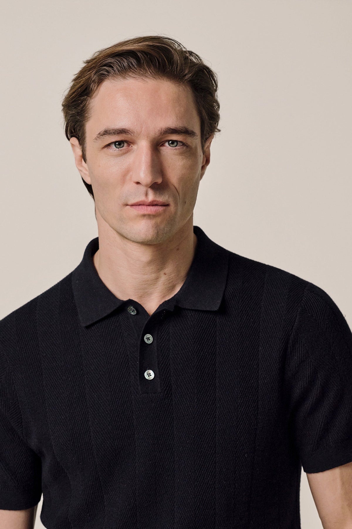 Navy visgraat polo