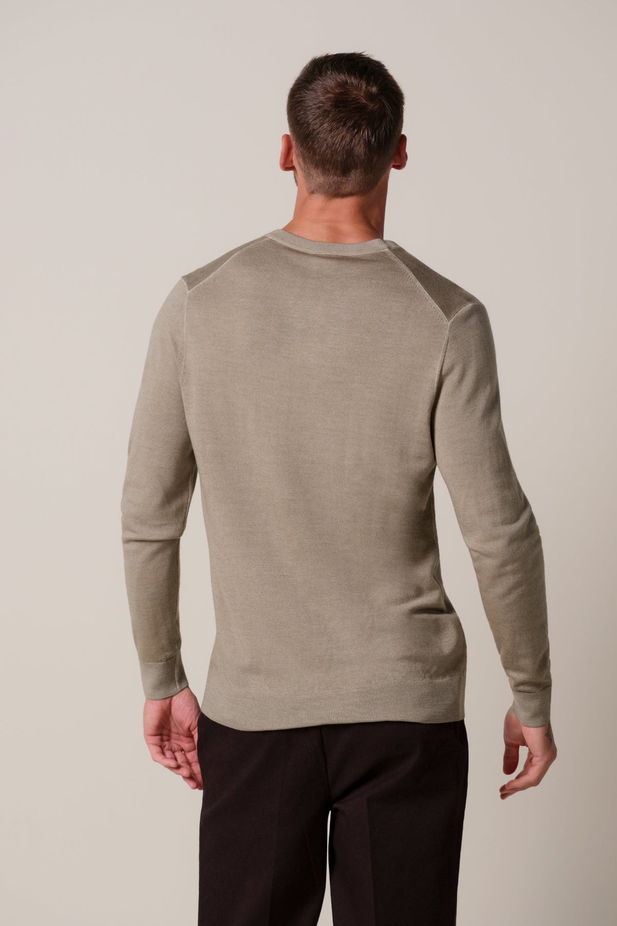 Beige Garment Dye merino V-neck