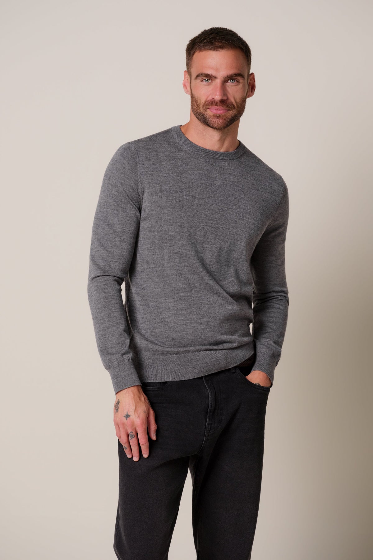 Grijze merino crewneck