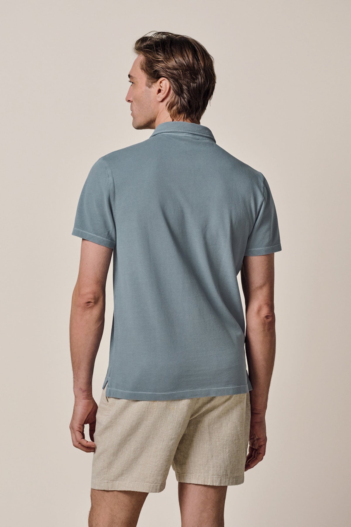 Grijsblauwe Garment dye polo