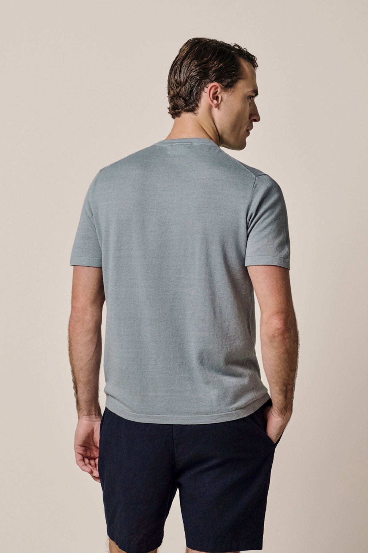 Blauw linnen katoenen T-shirt
