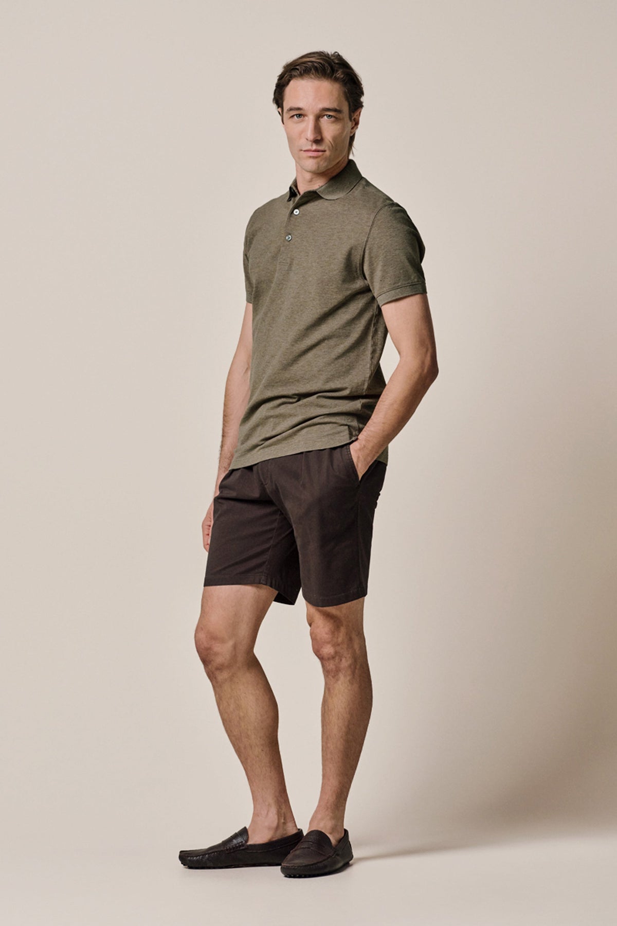 Lichtbruin stretch piqué polo