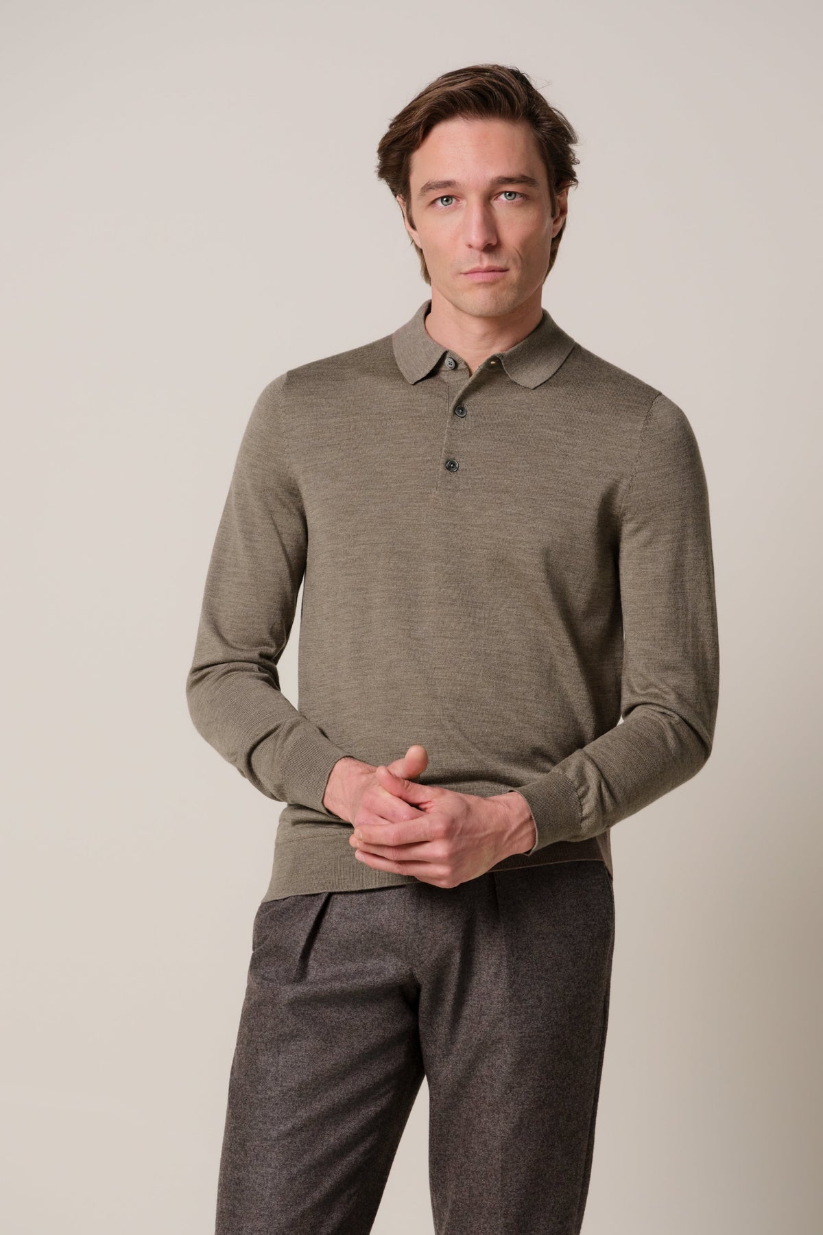 Bruine merino polo