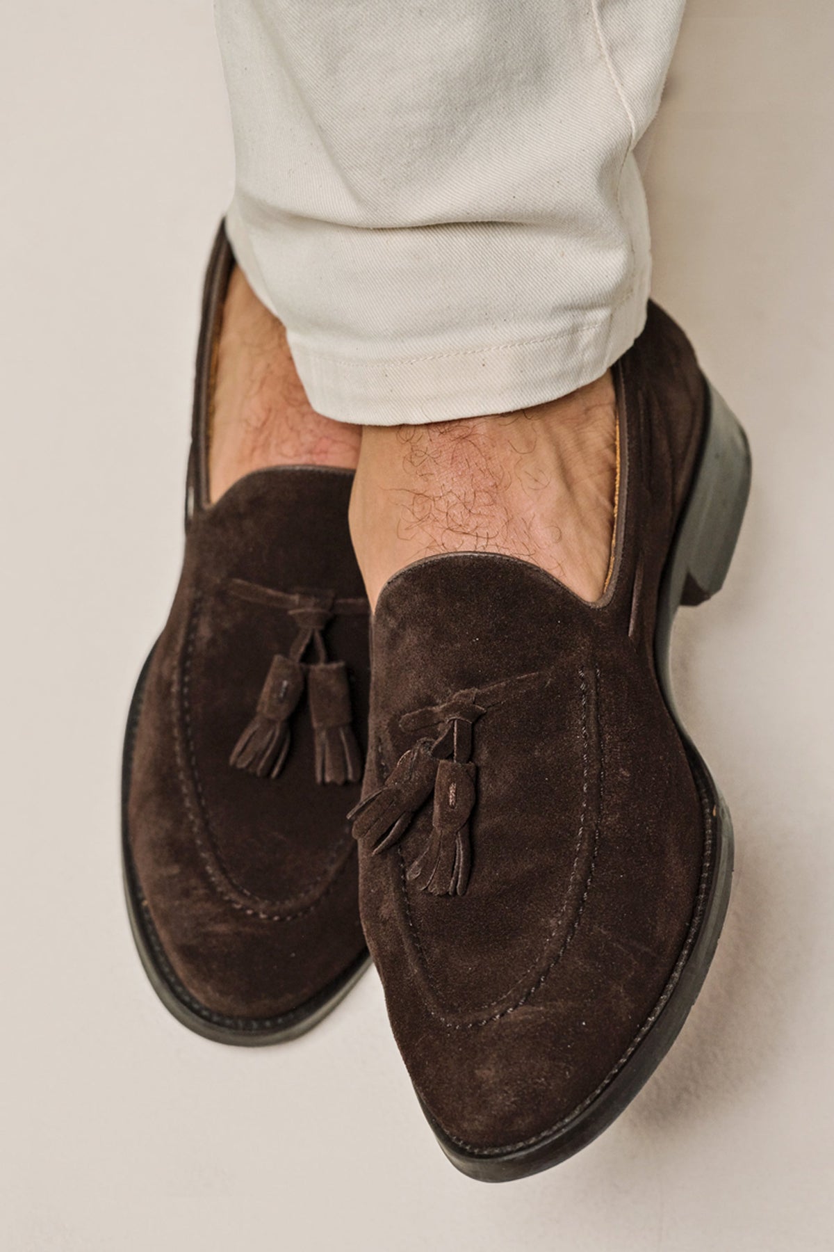 Bruine suède loafers