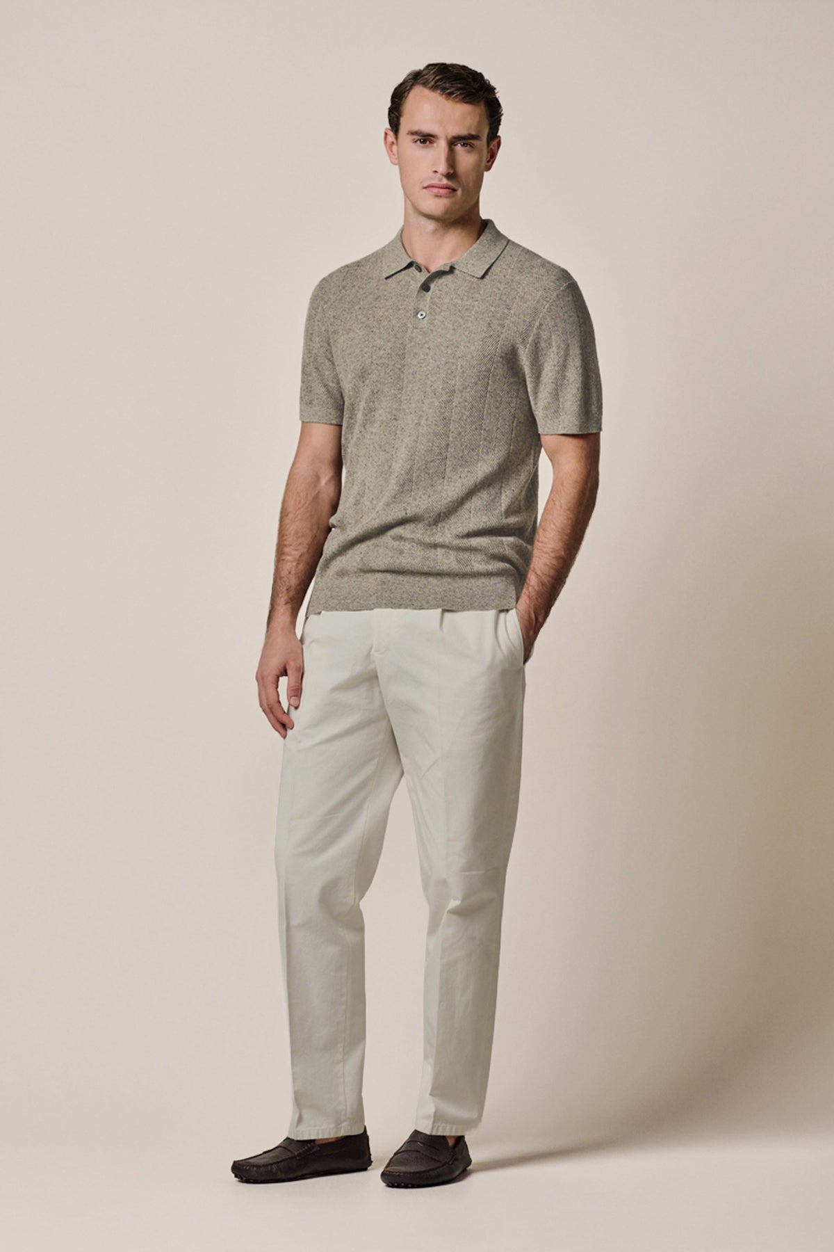Beige visgraat polo