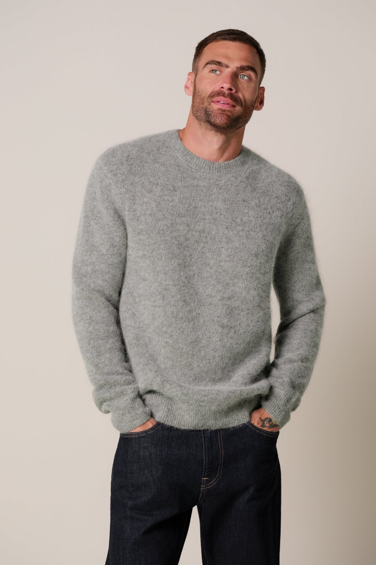 Grijze wollen alpaca crewneck