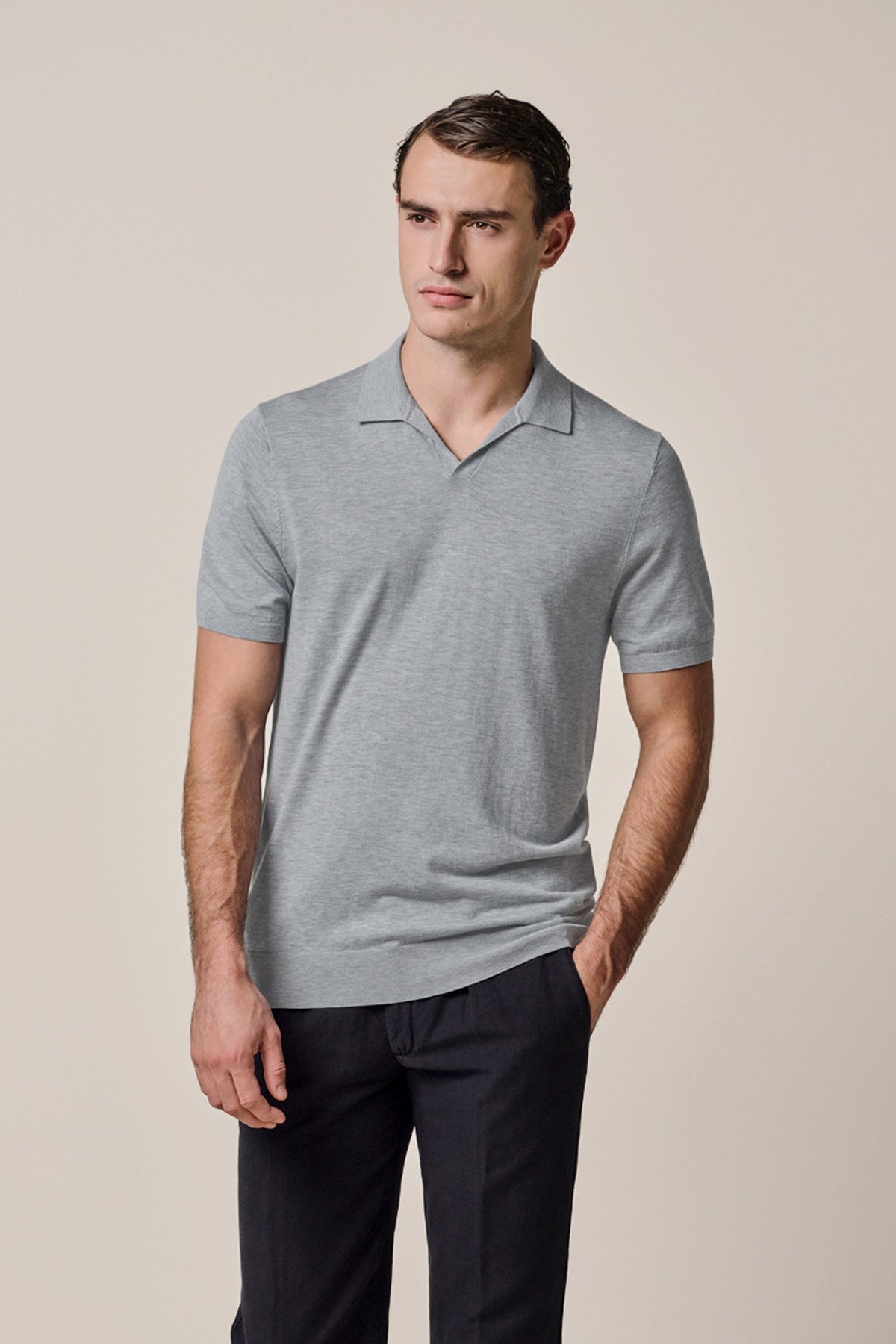 Blauwe Luxury Basic open kraag polo