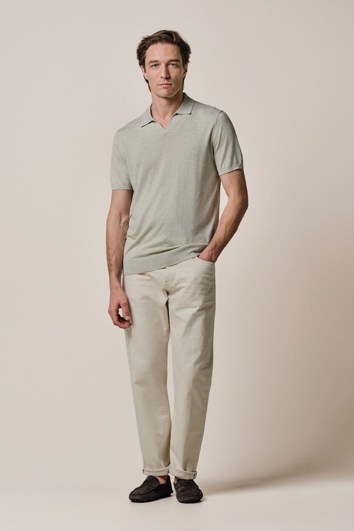 Lichtgroene Luxury Basic polo open kraag