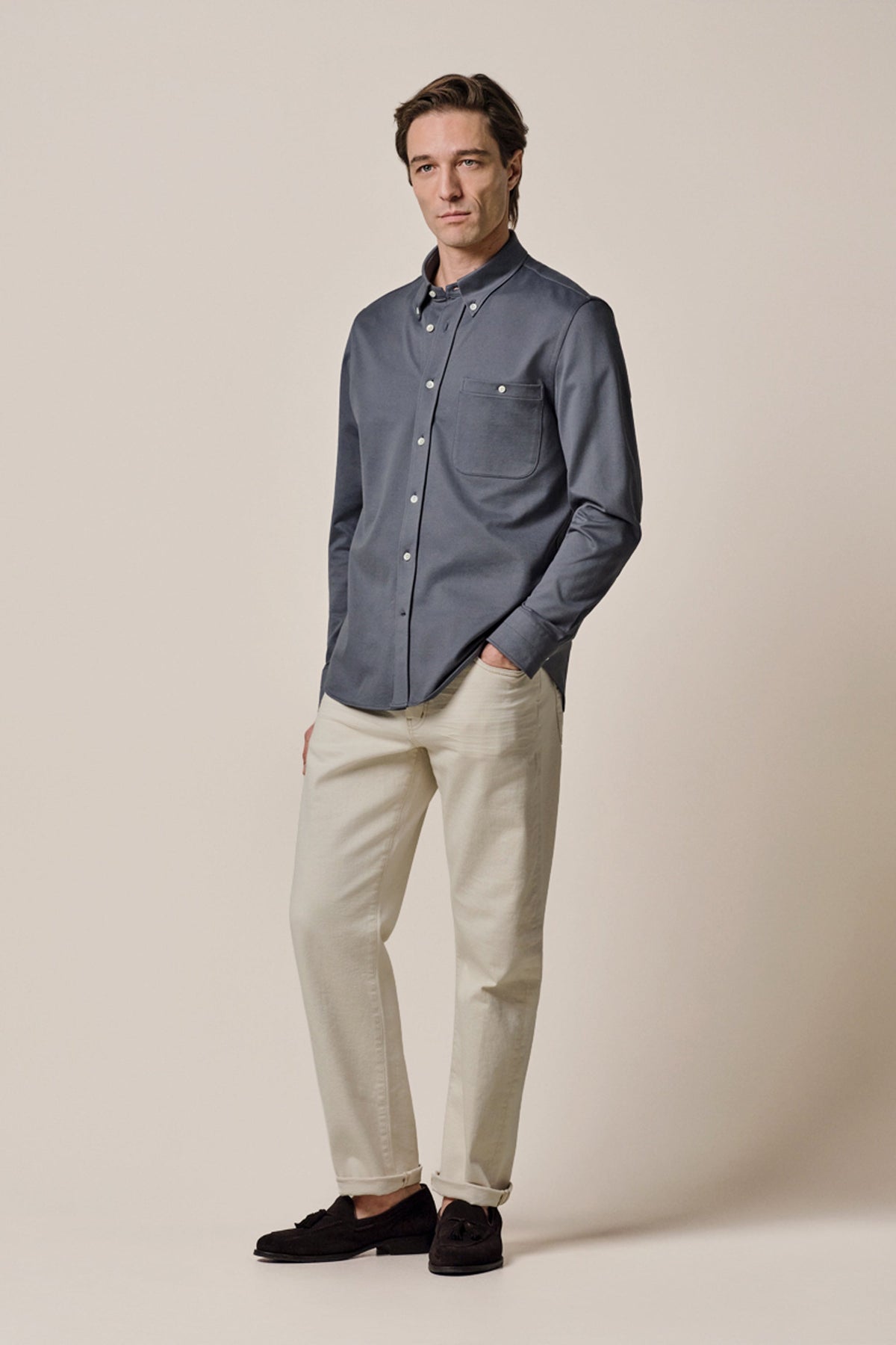 Blauw casual Japanse Knitted overhemd