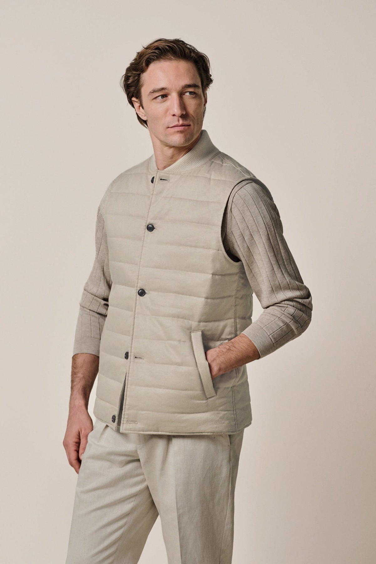 Beige linnen-katoen bodywarmer