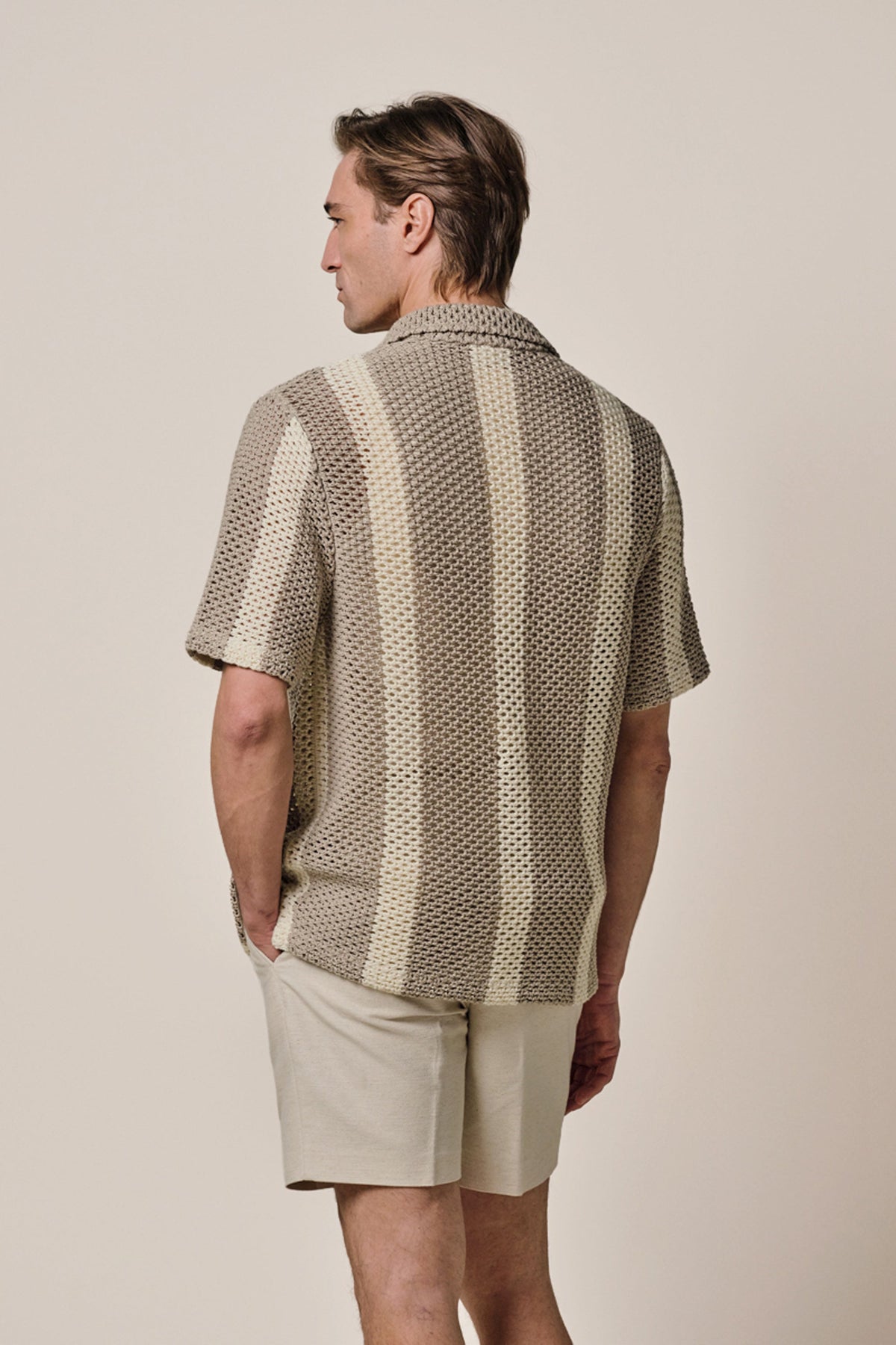 Beige crochet button through polo