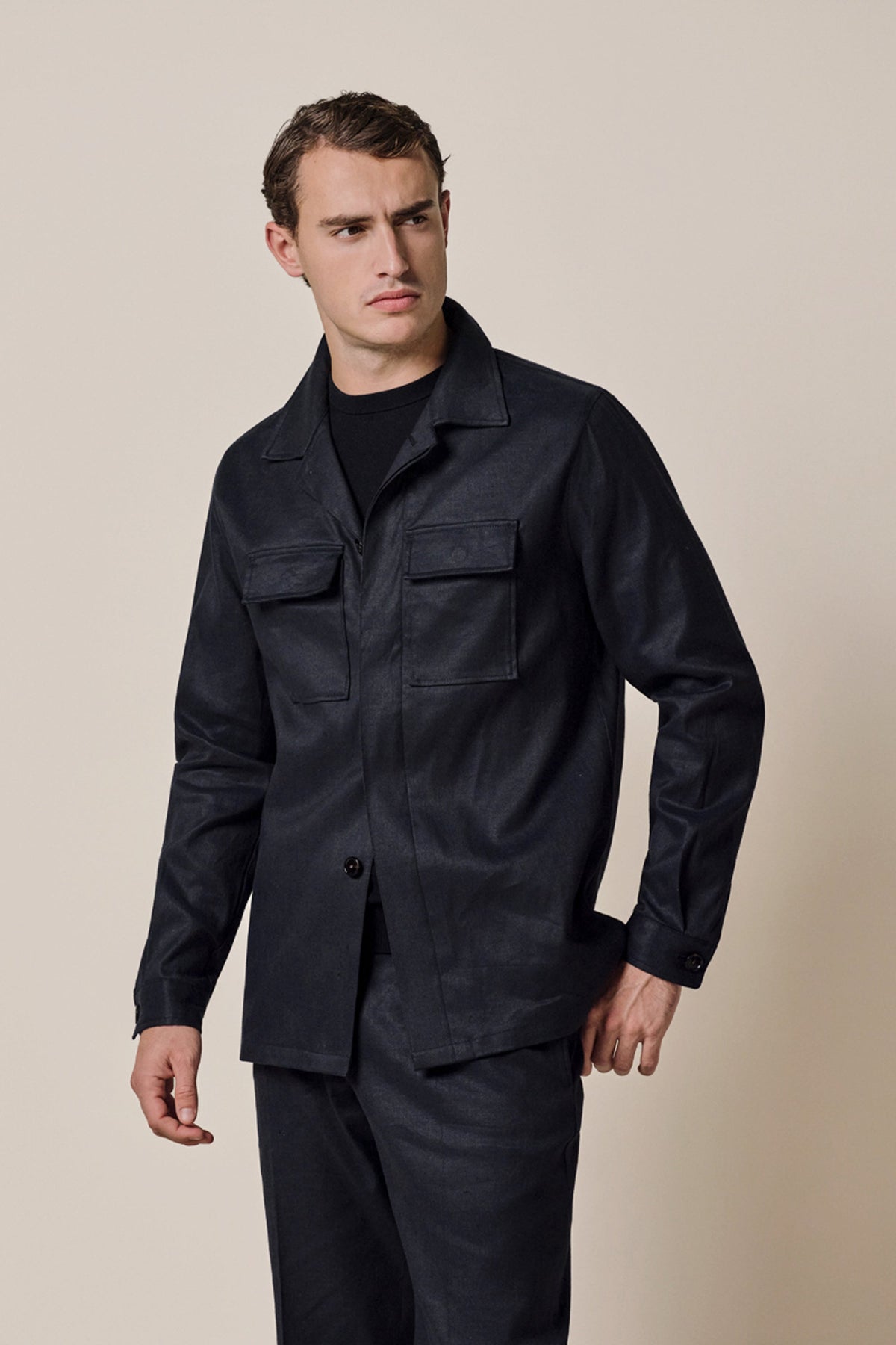 Navy linnen-katoen overshirt