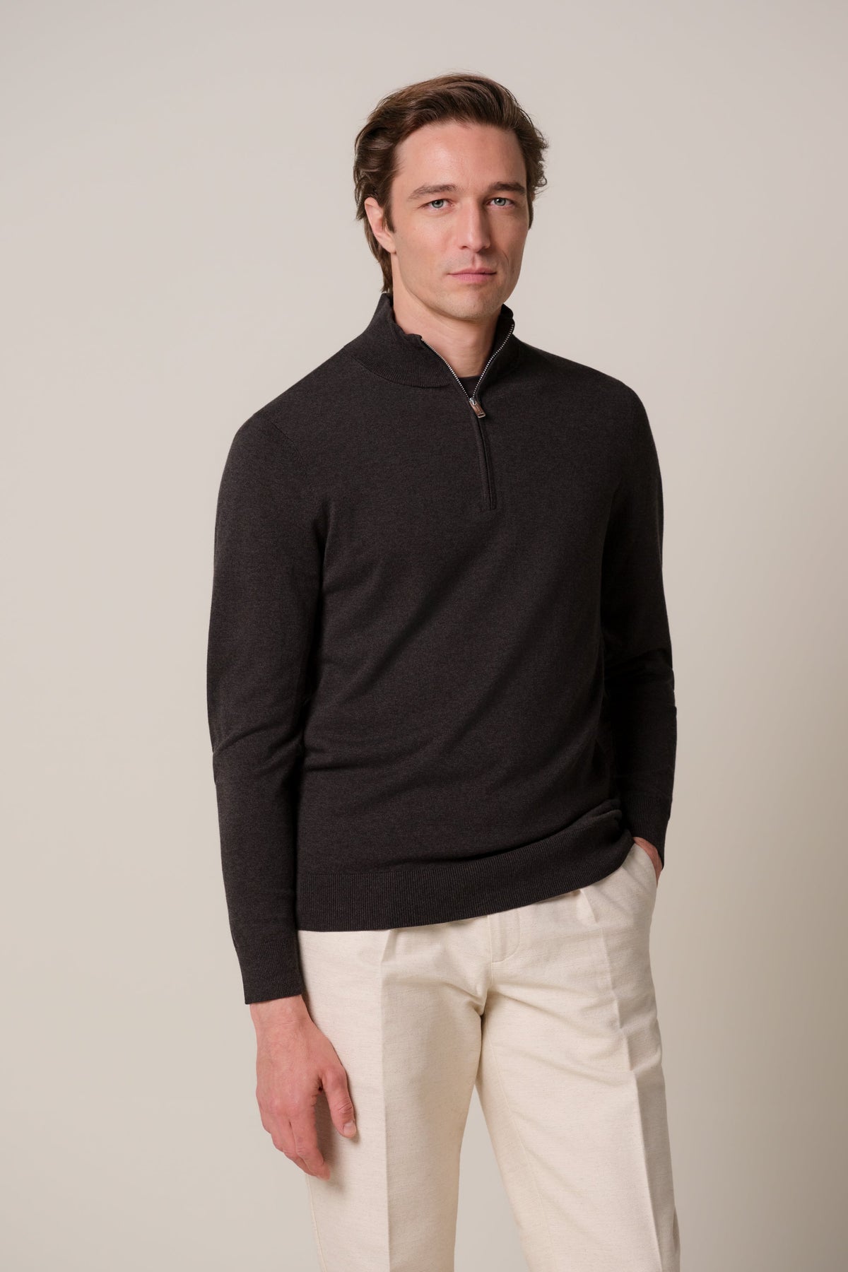 Donkerbruine Luxury Basic half zip