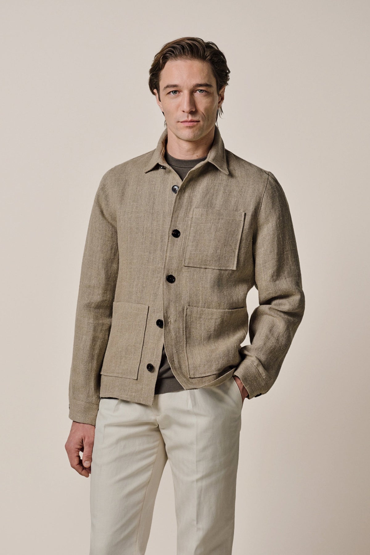 Donkerbeige linnen overshirt