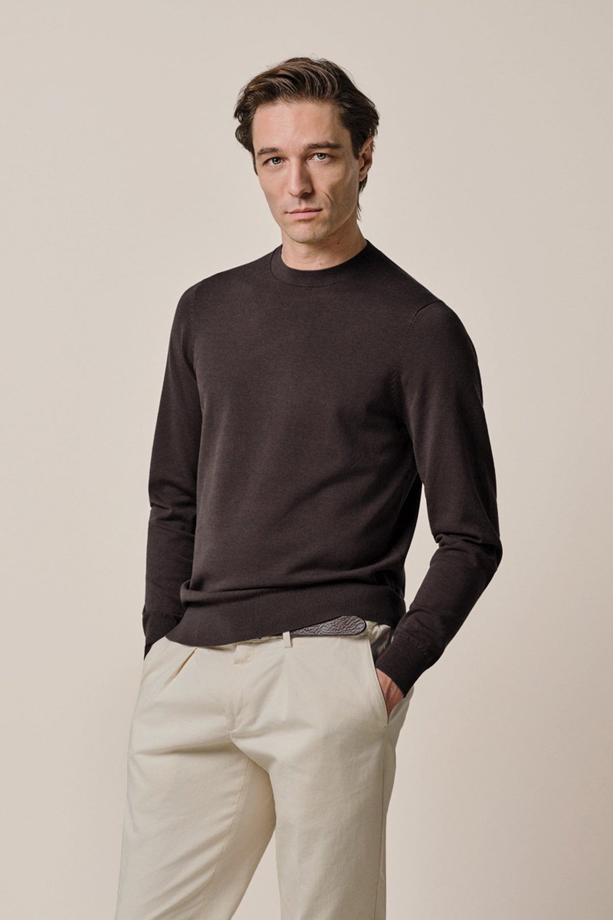 Donkerbruine Luxury Basic crewneck