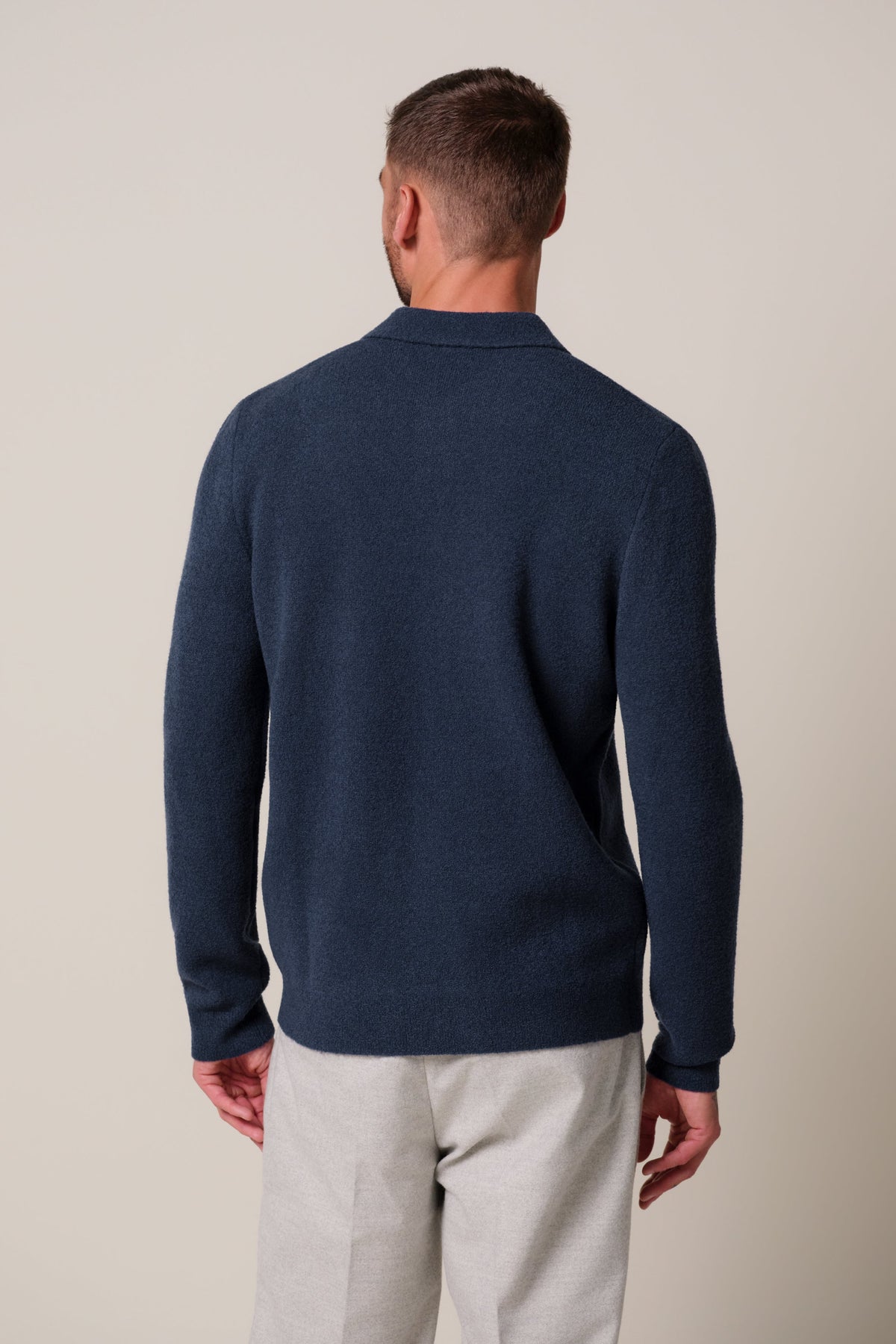 Blauwe boiled wollen polo