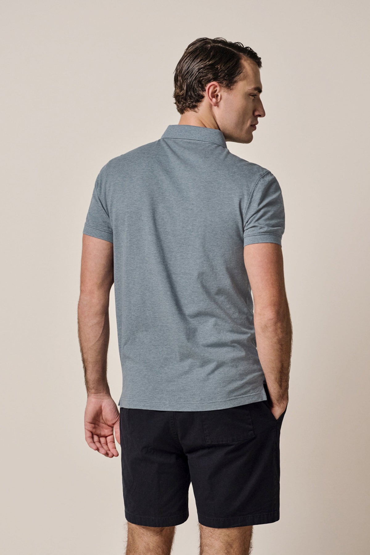 Blauwe stretch piqué polo