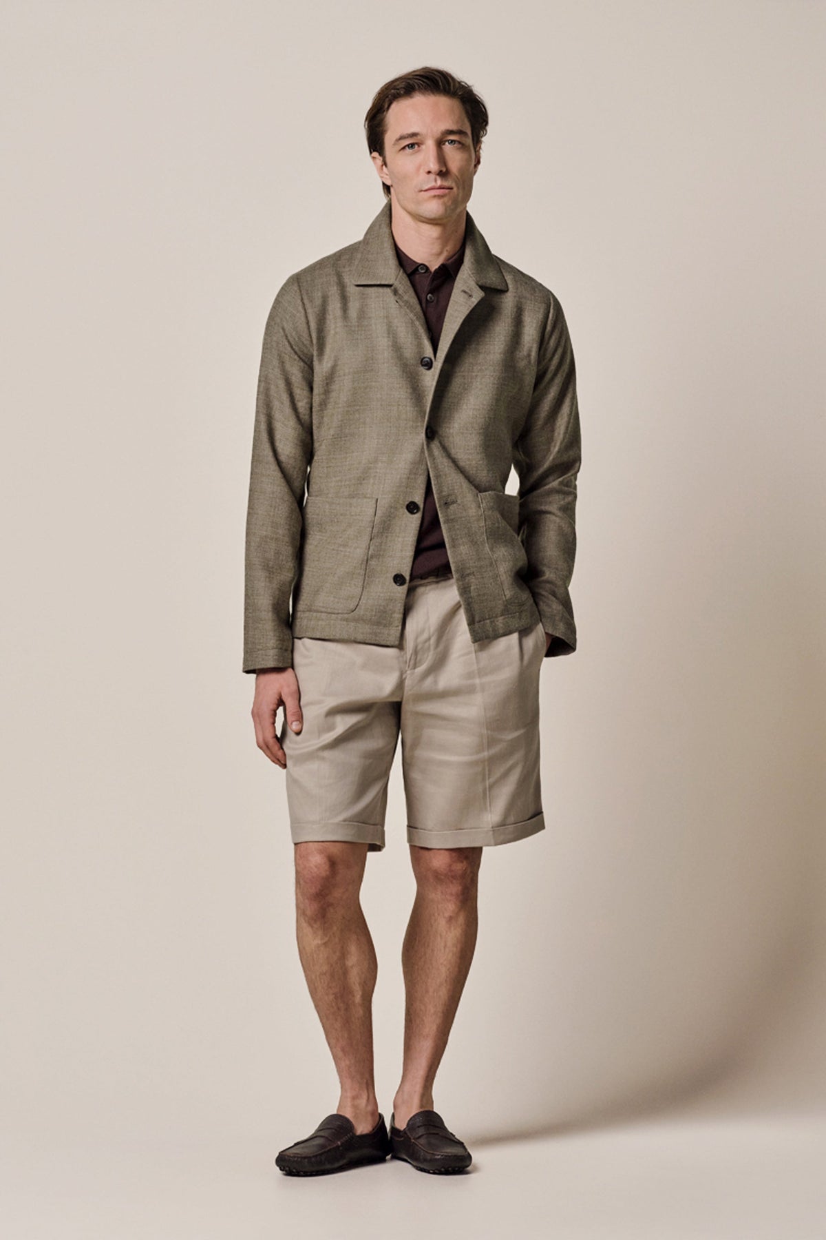 Bruine lichtgewicht wollen overshirt