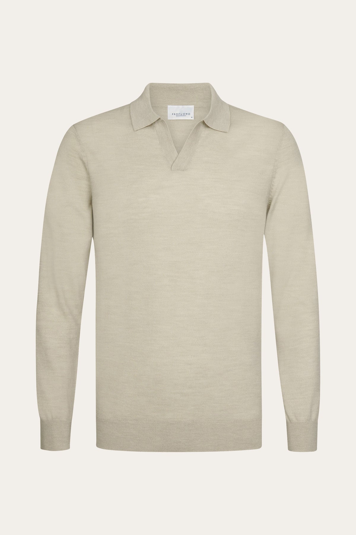 Beige merino open kraag polo