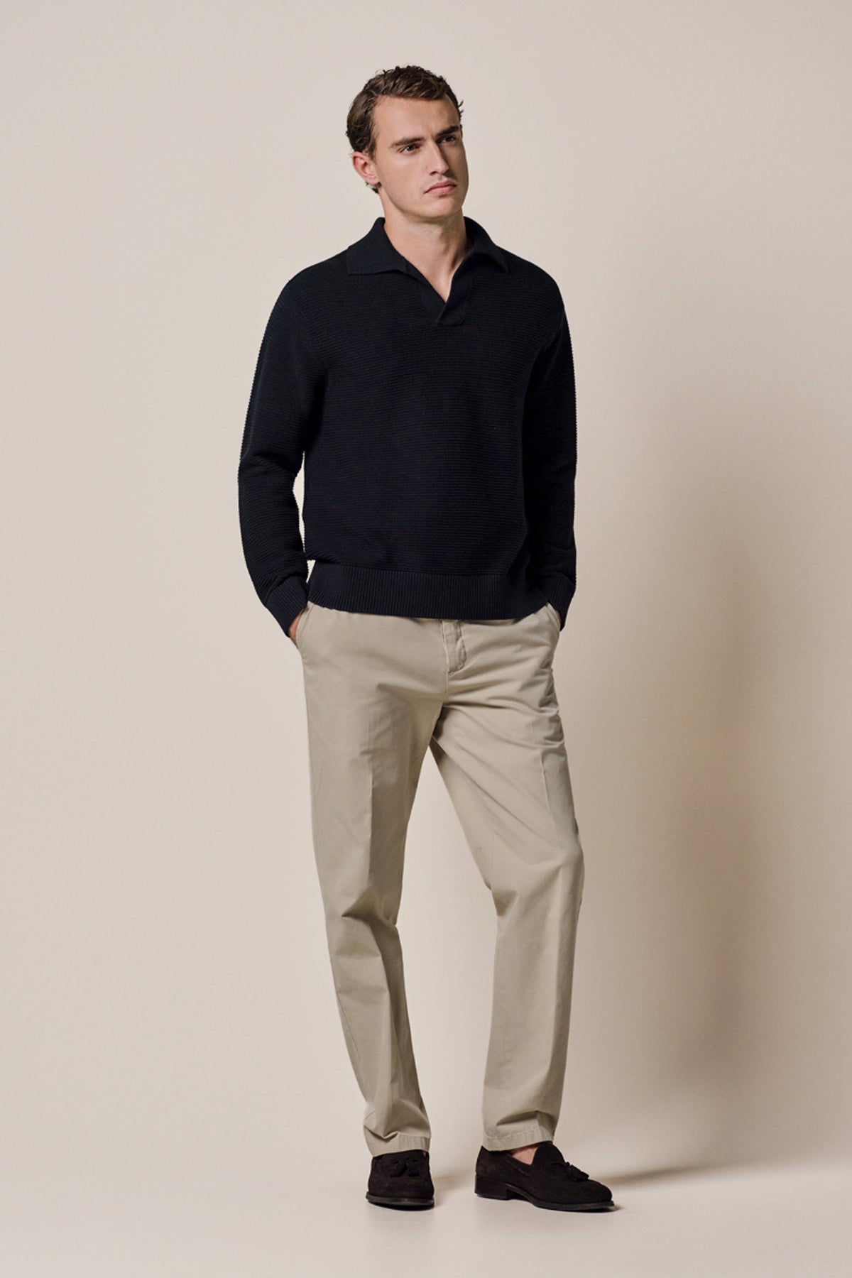 Navy katoenen open kraag polo