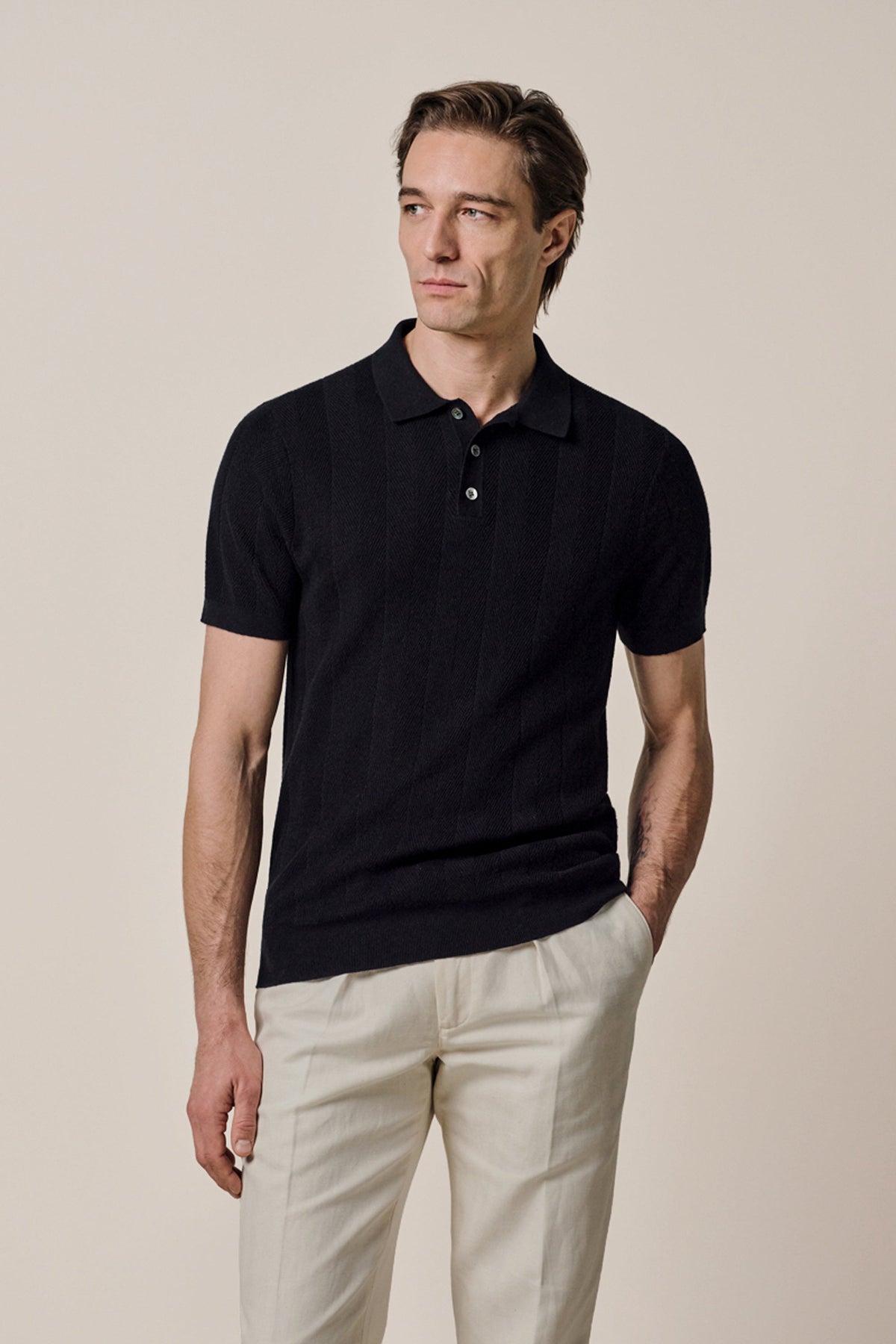 Navy visgraat polo
