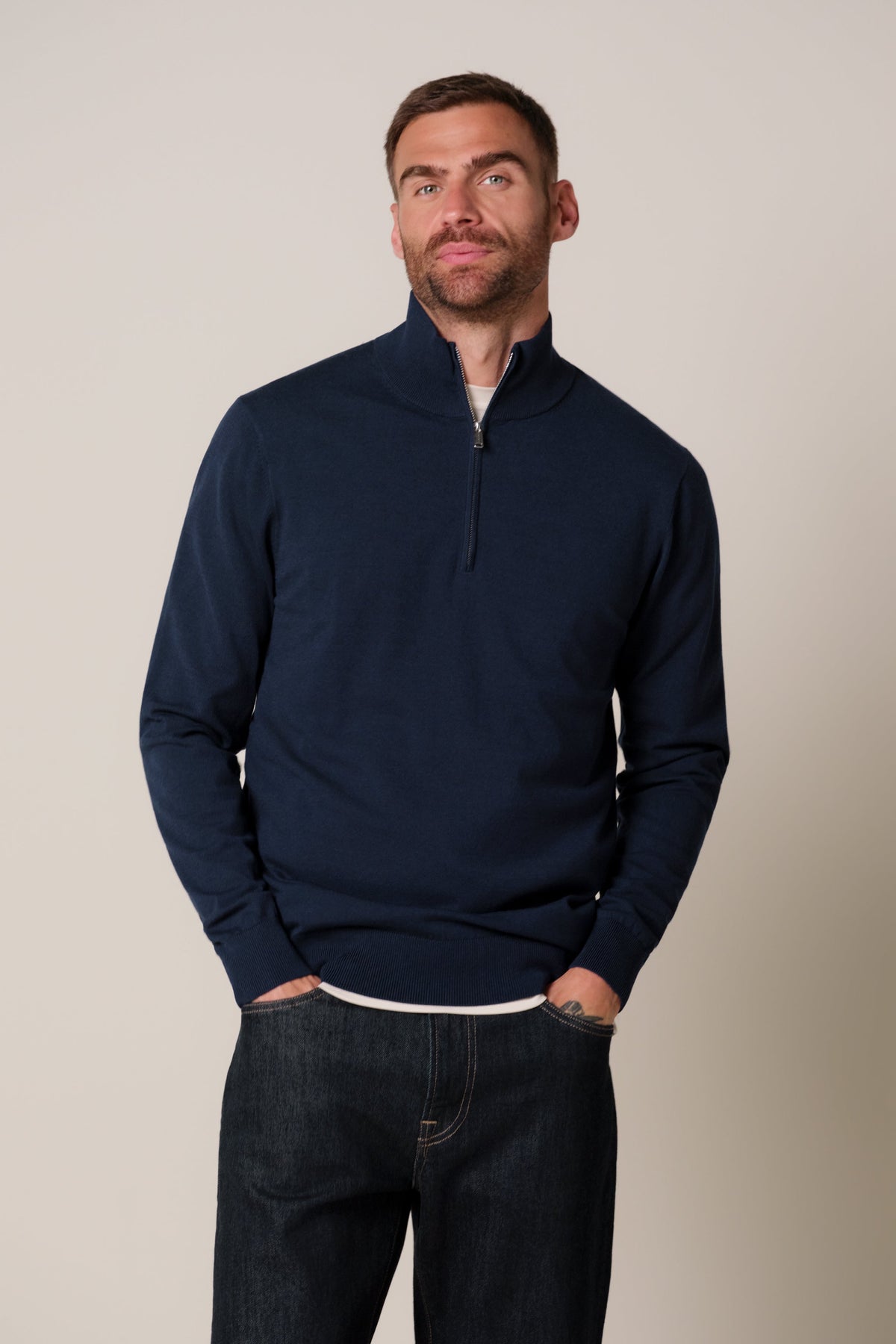 Donkerblauwe Luxury Basic half zip