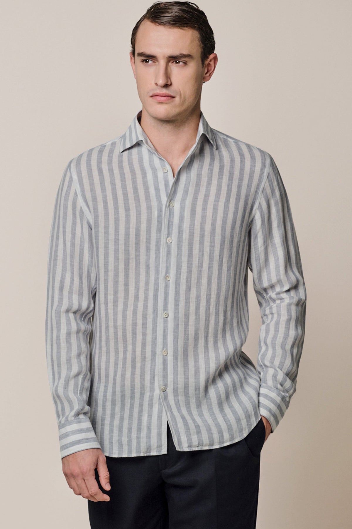 Blauw linnen one piece overhemd
