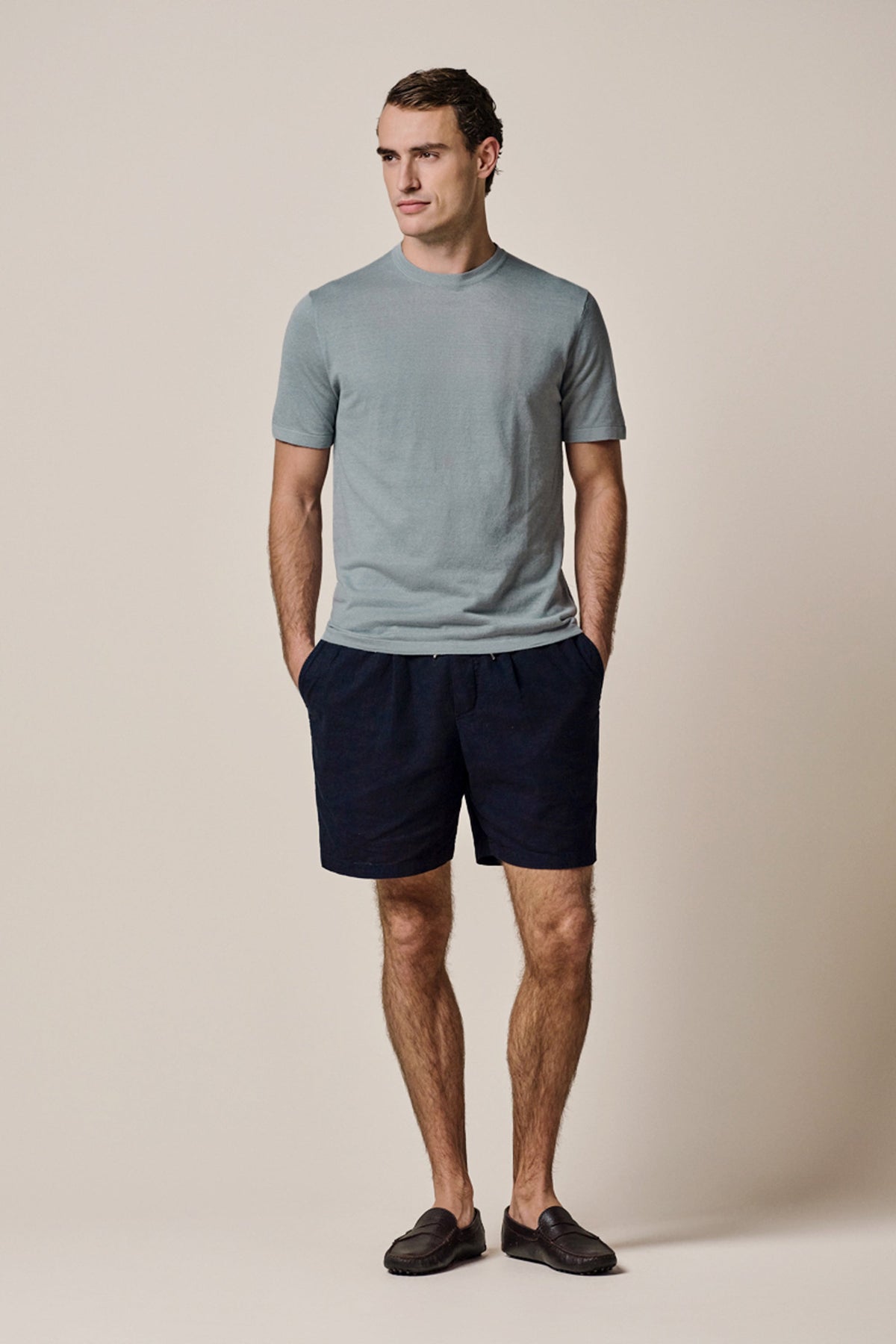 Blauw linnen katoenen T-shirt