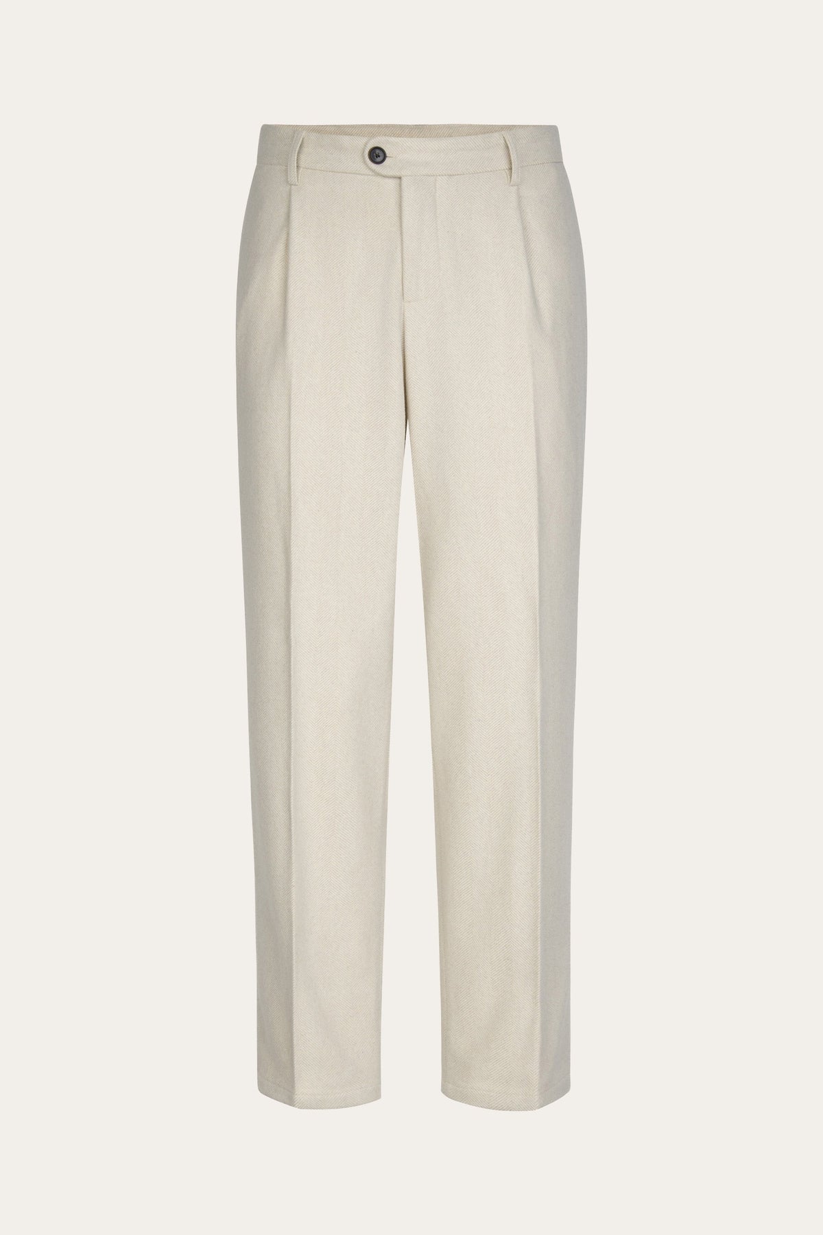 Beige visgraat wollen broek